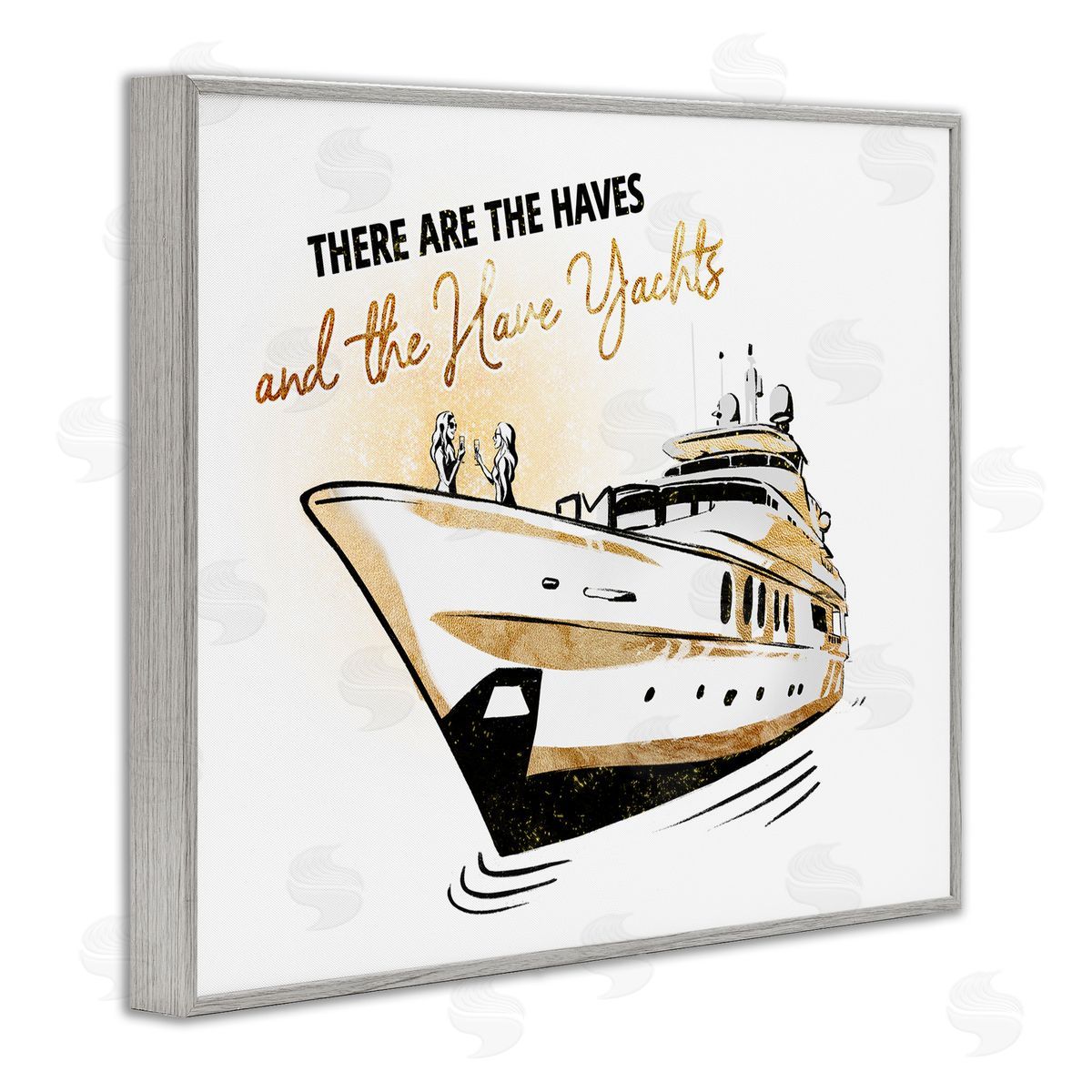 Ziwei Li Haves and Have Yachts Trendy Luxury Glam Phrase  Gray Framed Giclee Wall Art Print