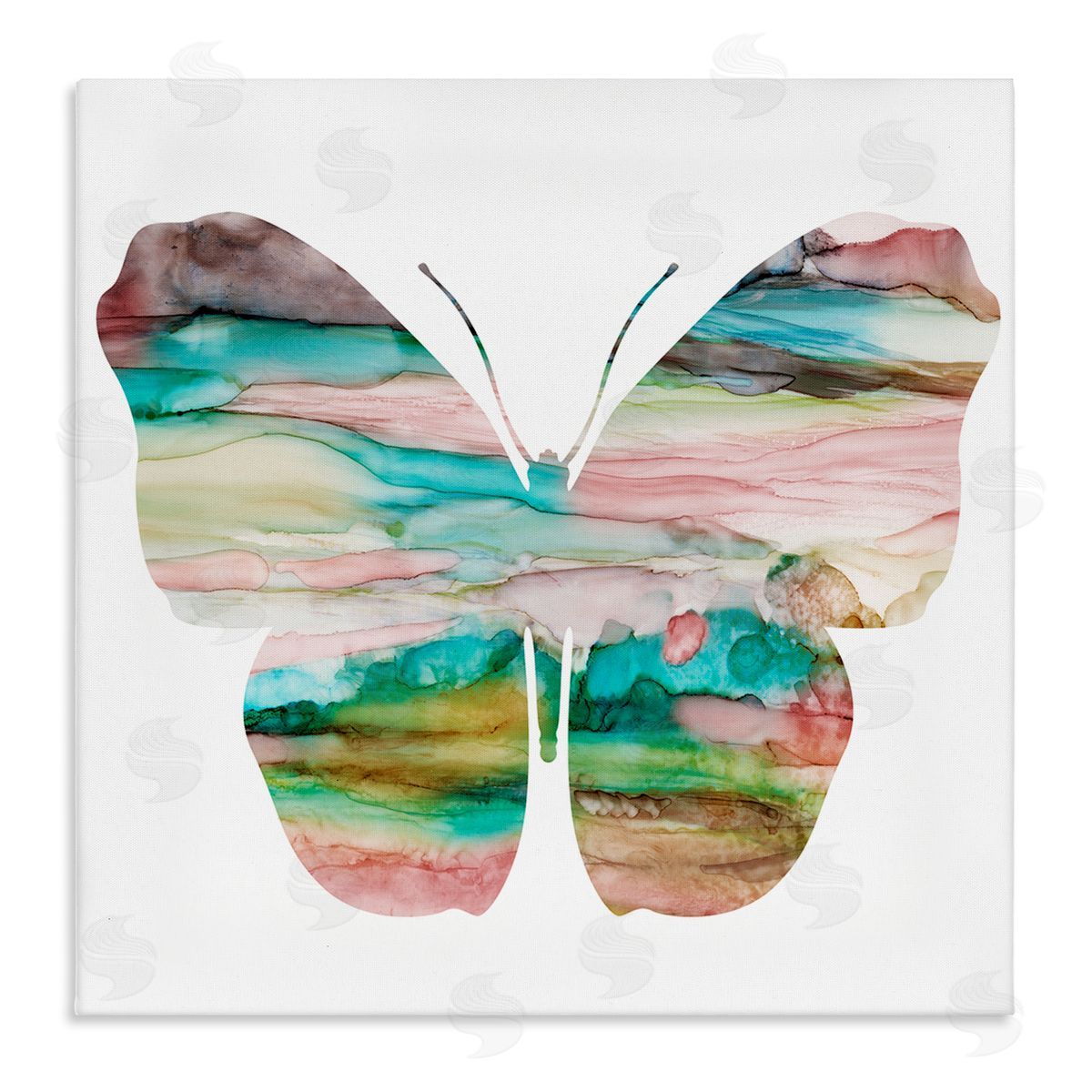 Natalie Carpentieri Layered Watercolor Stripes Butterfly Shape Silhouette Stretched Canvas Wall Art Print