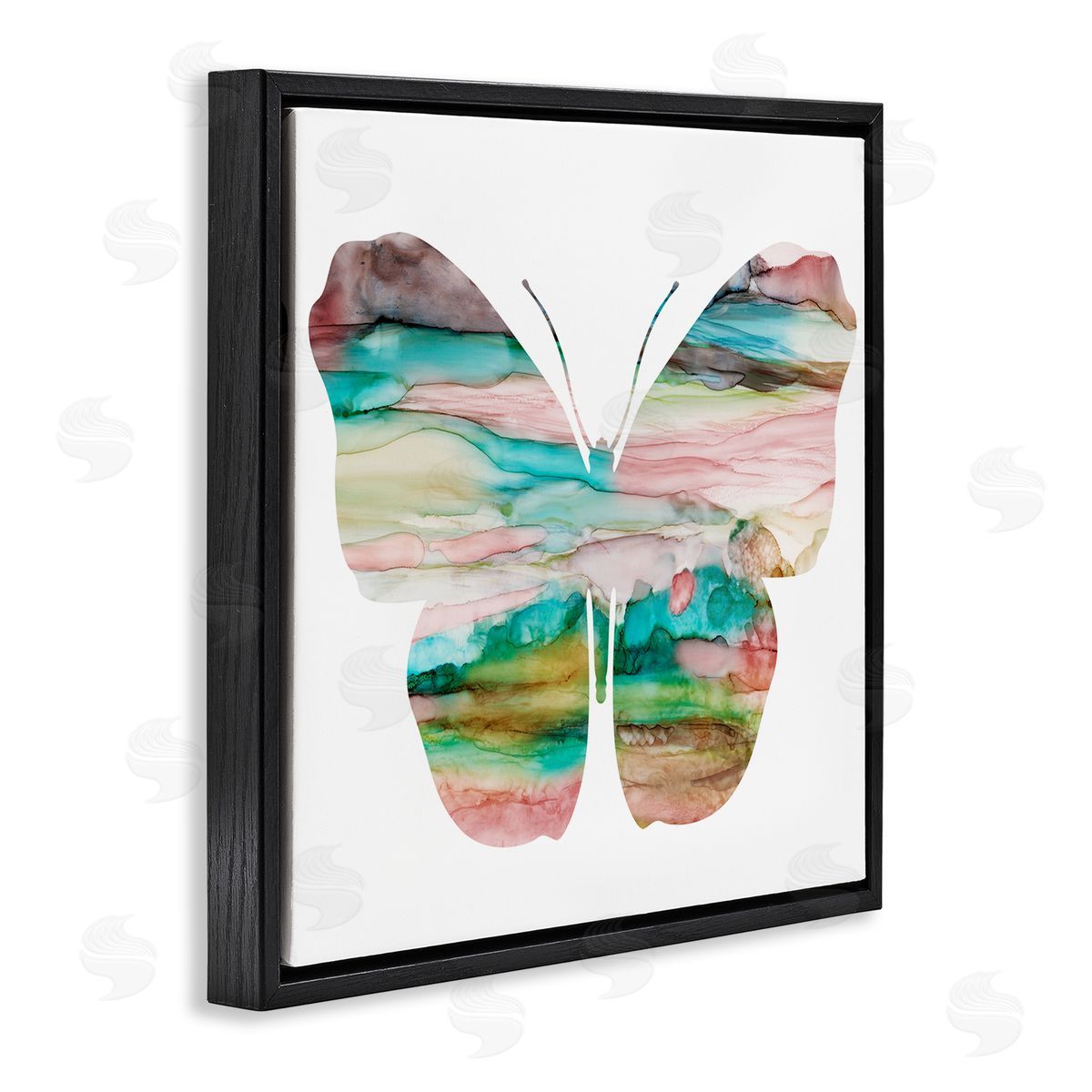 Natalie Carpentieri Layered Watercolor Stripes Butterfly Shape Silhouette Black Floating Frame Canvas Wall Art Print