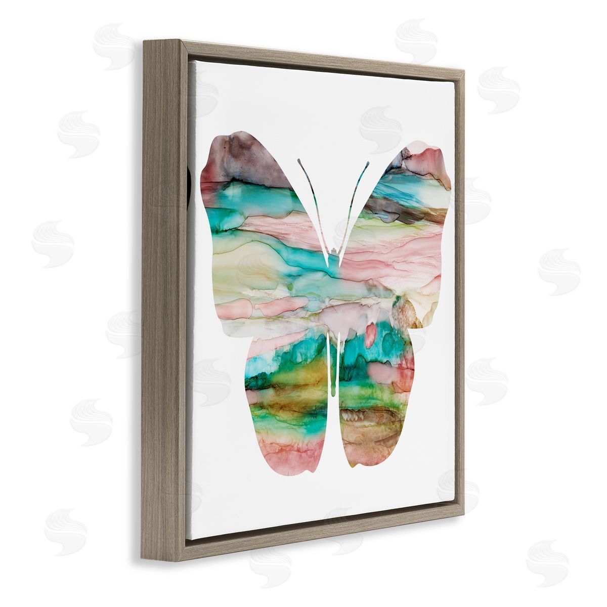 Natalie Carpentieri Layered Watercolor Stripes Butterfly Shape Silhouette Brown Floating Frame Canvas Wall Art Print