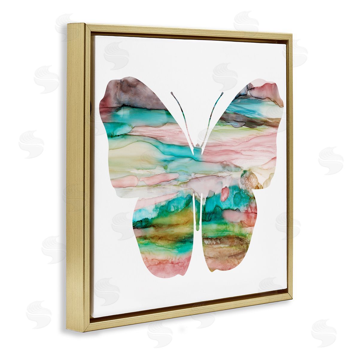 Natalie Carpentieri Layered Watercolor Stripes Butterfly Shape Silhouette Gold Floating Frame Canvas Wall Art Print