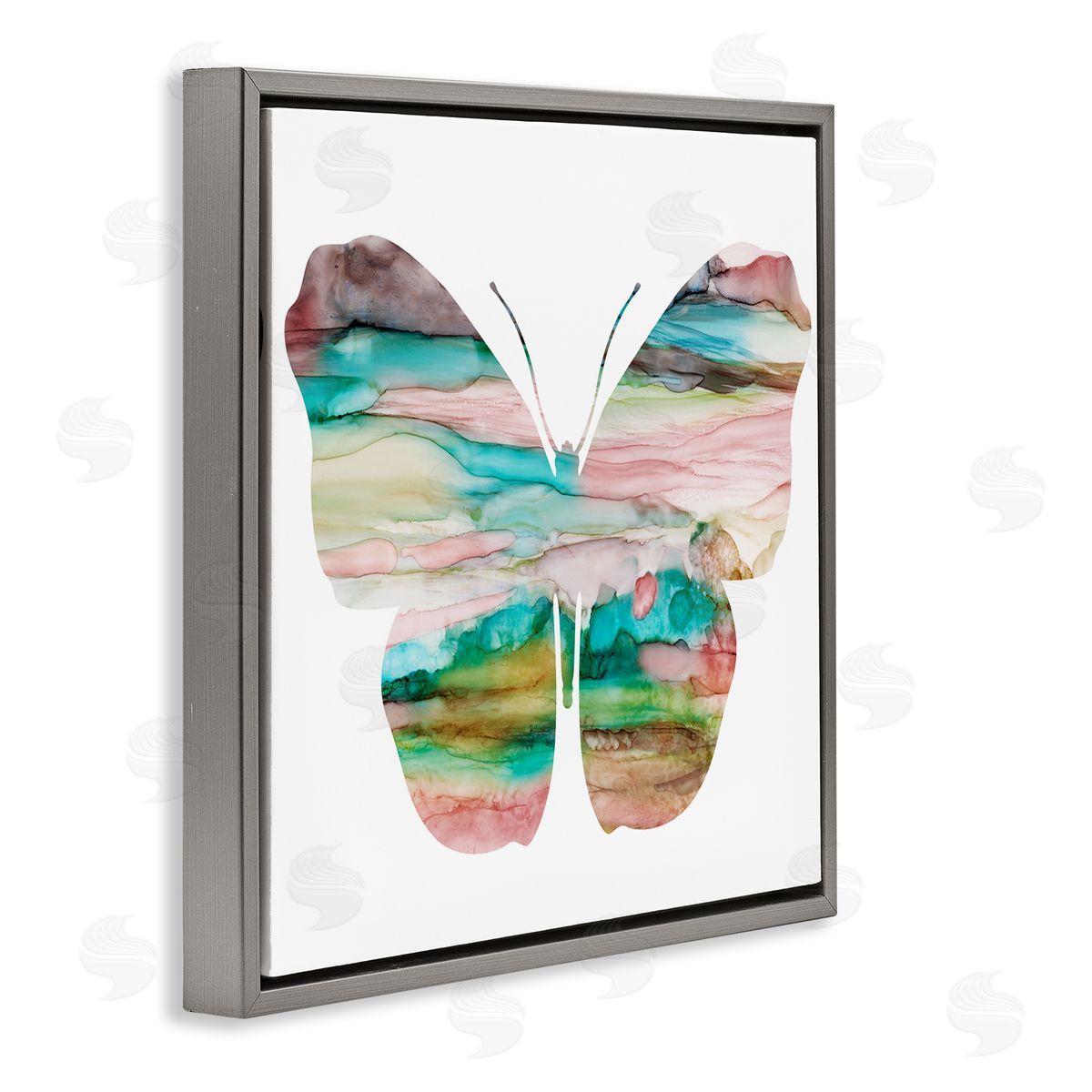 Natalie Carpentieri Layered Watercolor Stripes Butterfly Shape Silhouette Gray Floating Frame Canvas Wall Art Print