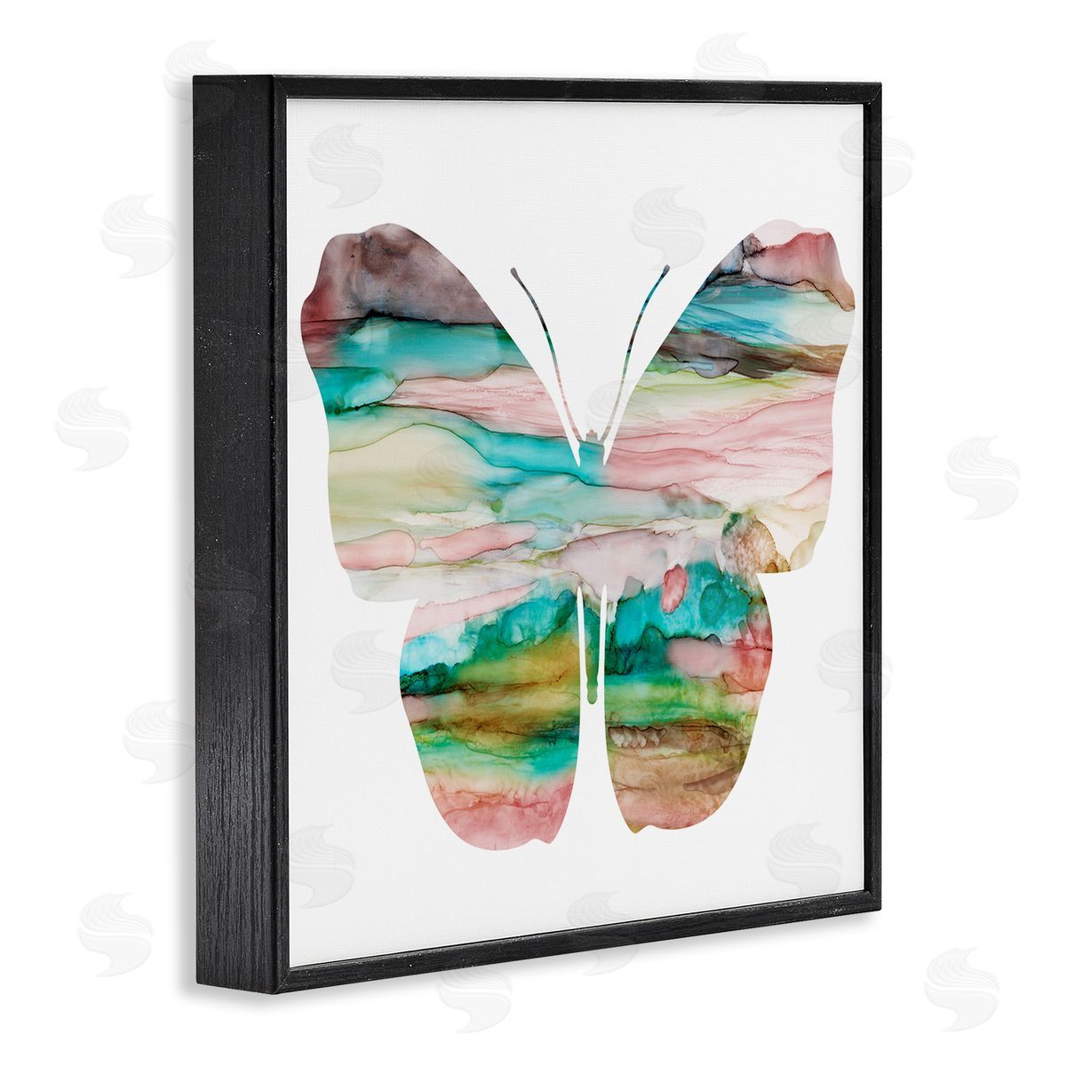 Natalie Carpentieri Layered Watercolor Stripes Butterfly Shape Silhouette Black Framed Glicee Wall Art Print