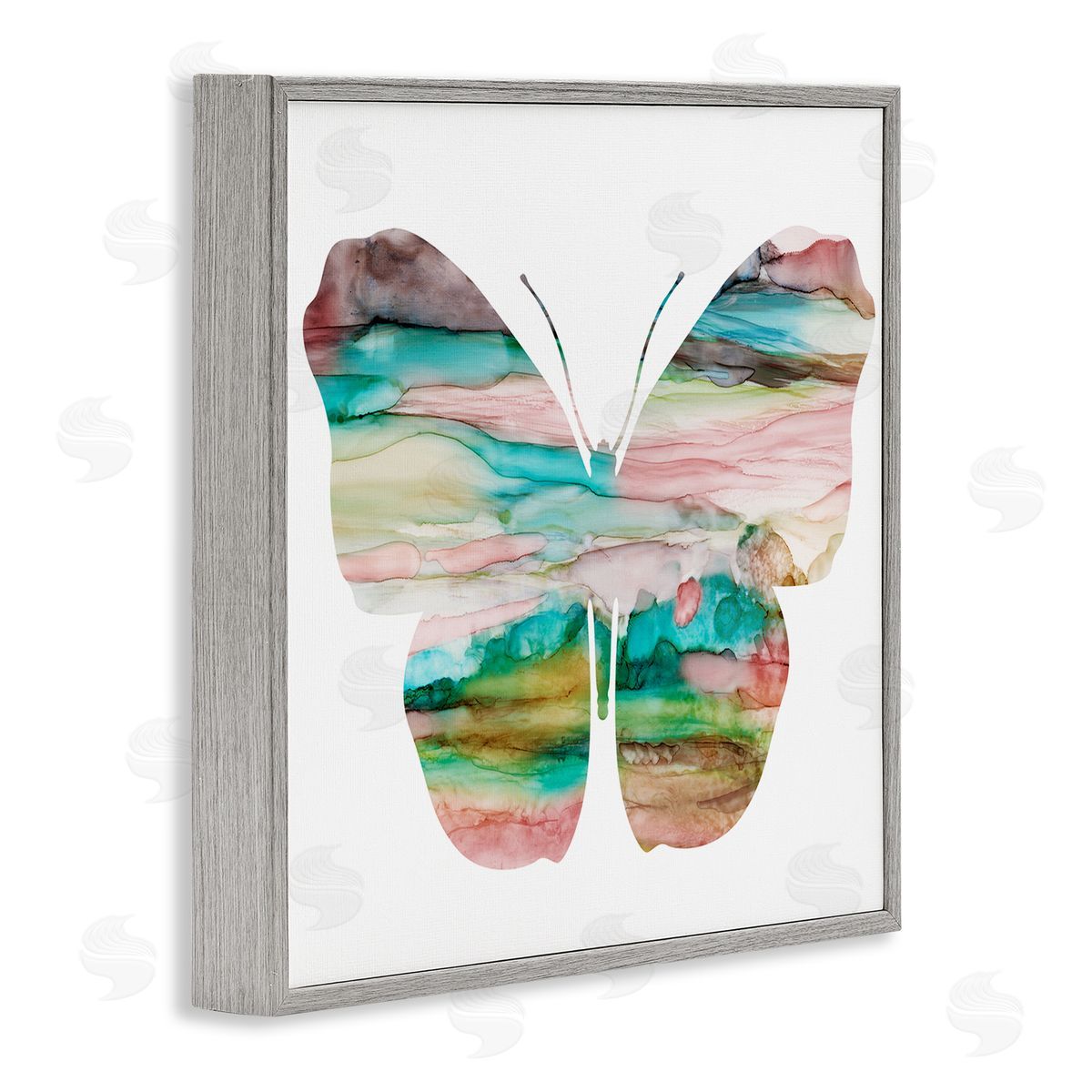 Natalie Carpentieri Layered Watercolor Stripes Butterfly Shape Silhouette Gray Framed Glicee Wall Art Print