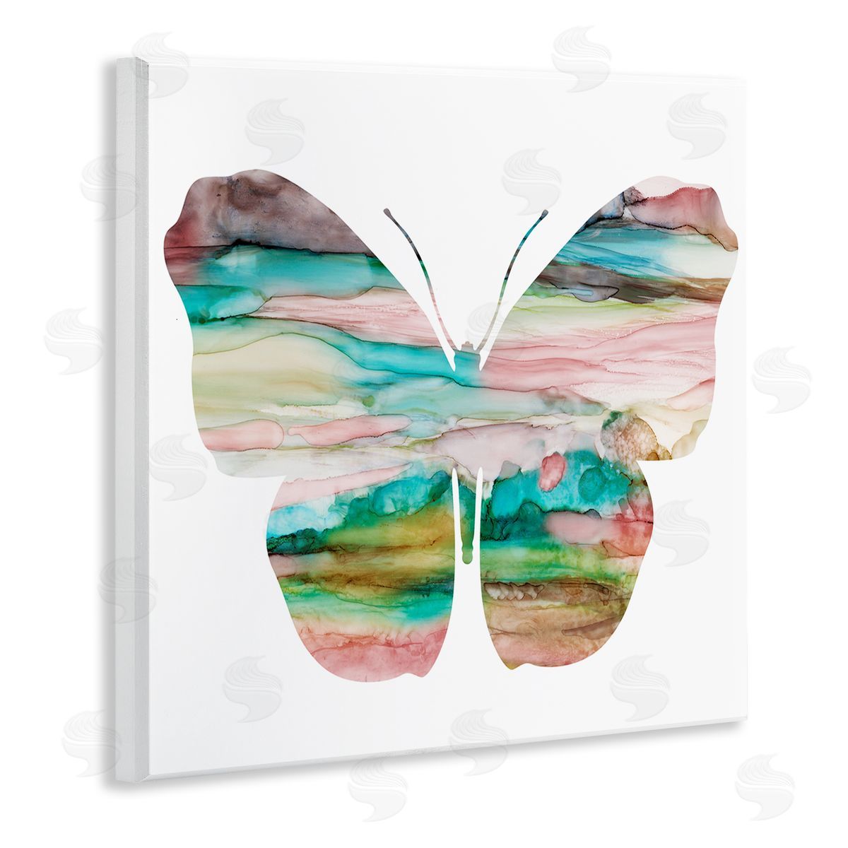Natalie Carpentieri Layered Watercolor Stripes Butterfly Shape Silhouette Wooden Wall Plaque Art Print