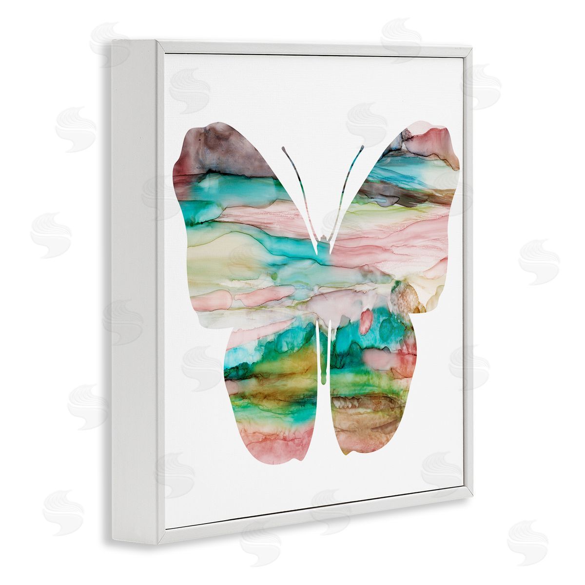 Natalie Carpentieri Layered Watercolor Stripes Butterfly Shape Silhouette White Framed Glicee Wall Art Print