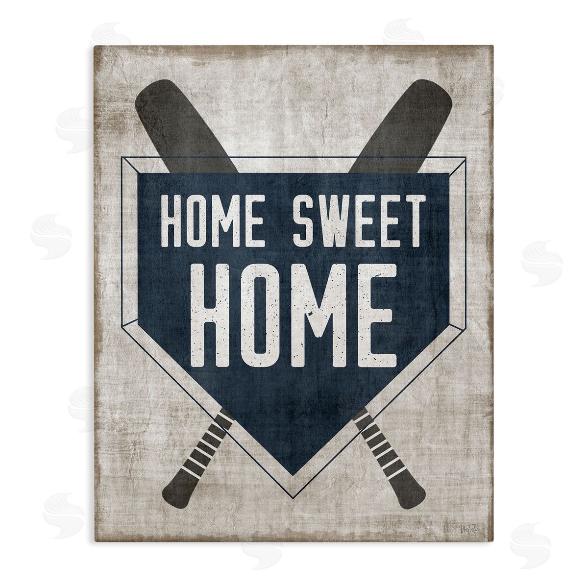 Natalie Carpentieri Rustic Sweet Home Baseball Bats & Base Plate Stretched Canvas Wall Art Print