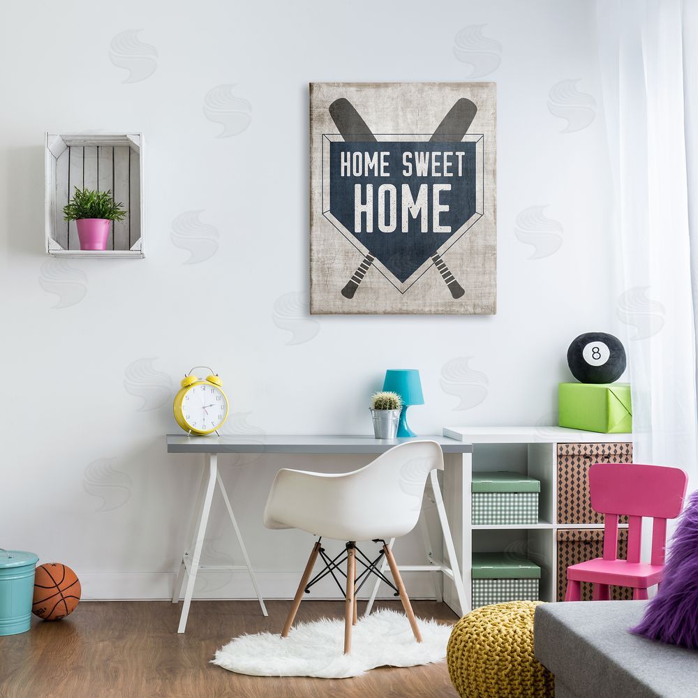 Natalie Carpentieri Rustic Sweet Home Baseball Bats & Base Plate Canvas Wall Art Print in Room