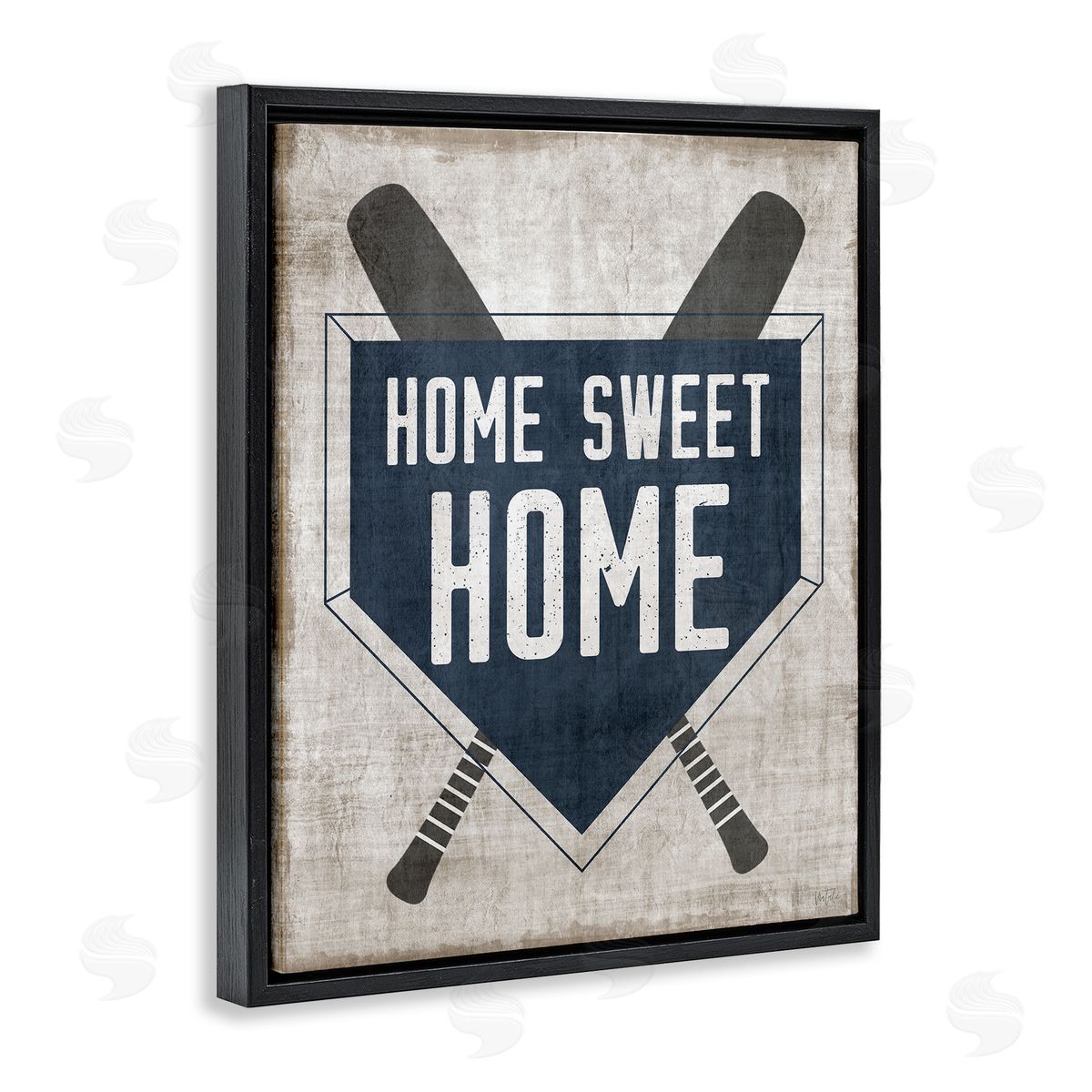 Natalie Carpentieri Rustic Sweet Home Baseball Bats & Base Plate Black Floating Frame Canvas Wall Art Print