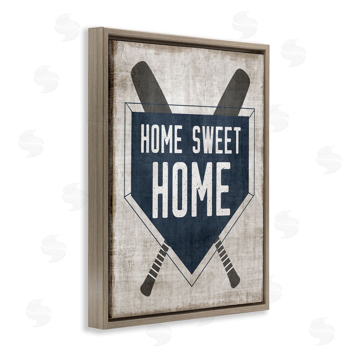 Natalie Carpentieri Rustic Sweet Home Baseball Bats & Base Plate Brown Floating Frame Canvas Wall Art Print