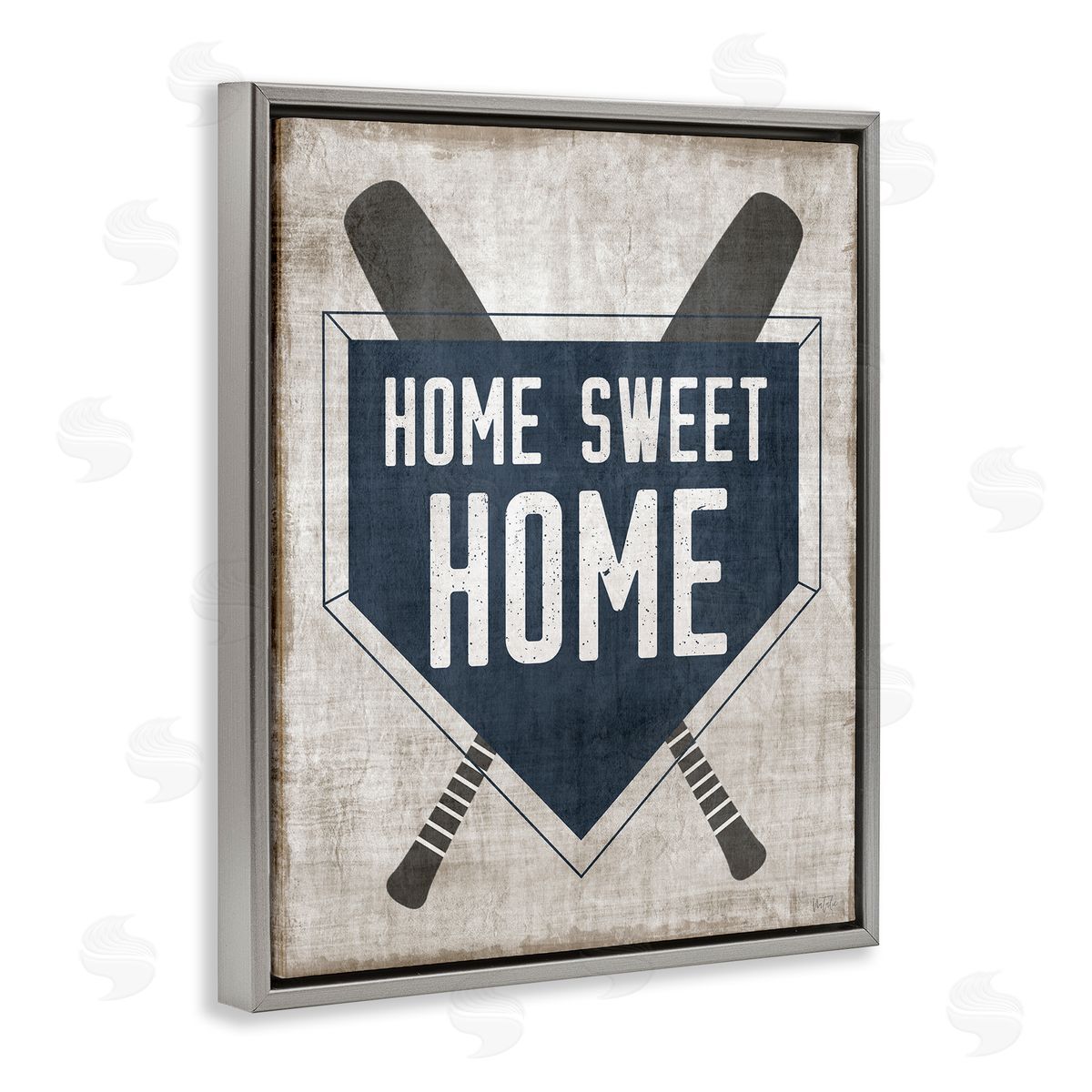 Natalie Carpentieri Rustic Sweet Home Baseball Bats & Base Plate Gray Floating Frame Canvas Wall Art Print