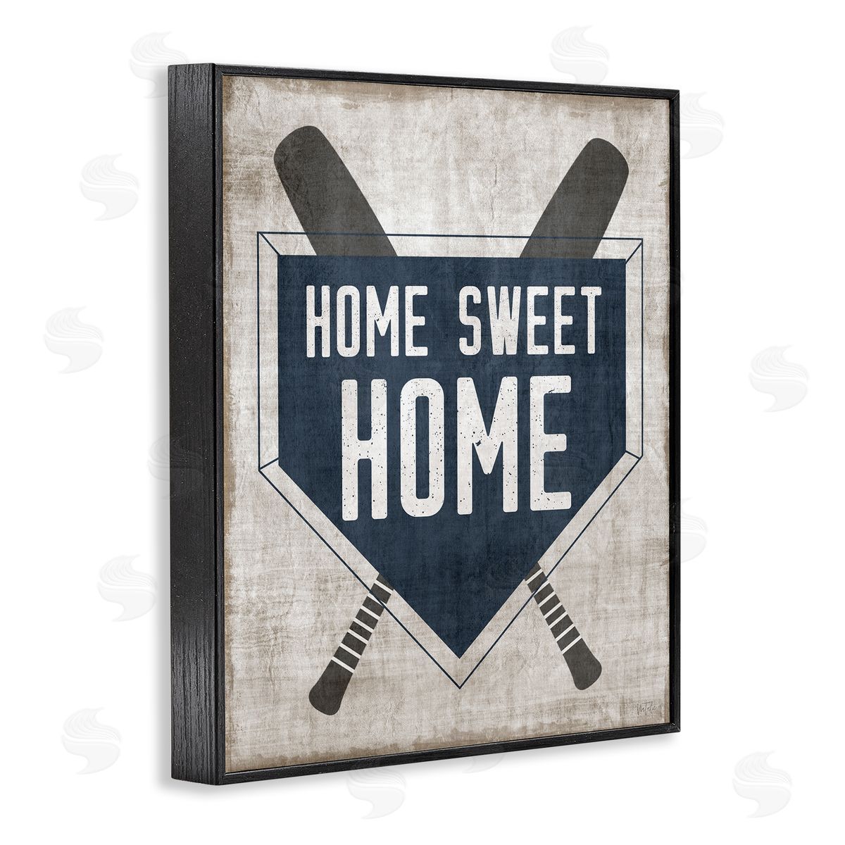 Natalie Carpentieri Rustic Sweet Home Baseball Bats & Base Plate Black Framed Giclee Wall Art Print