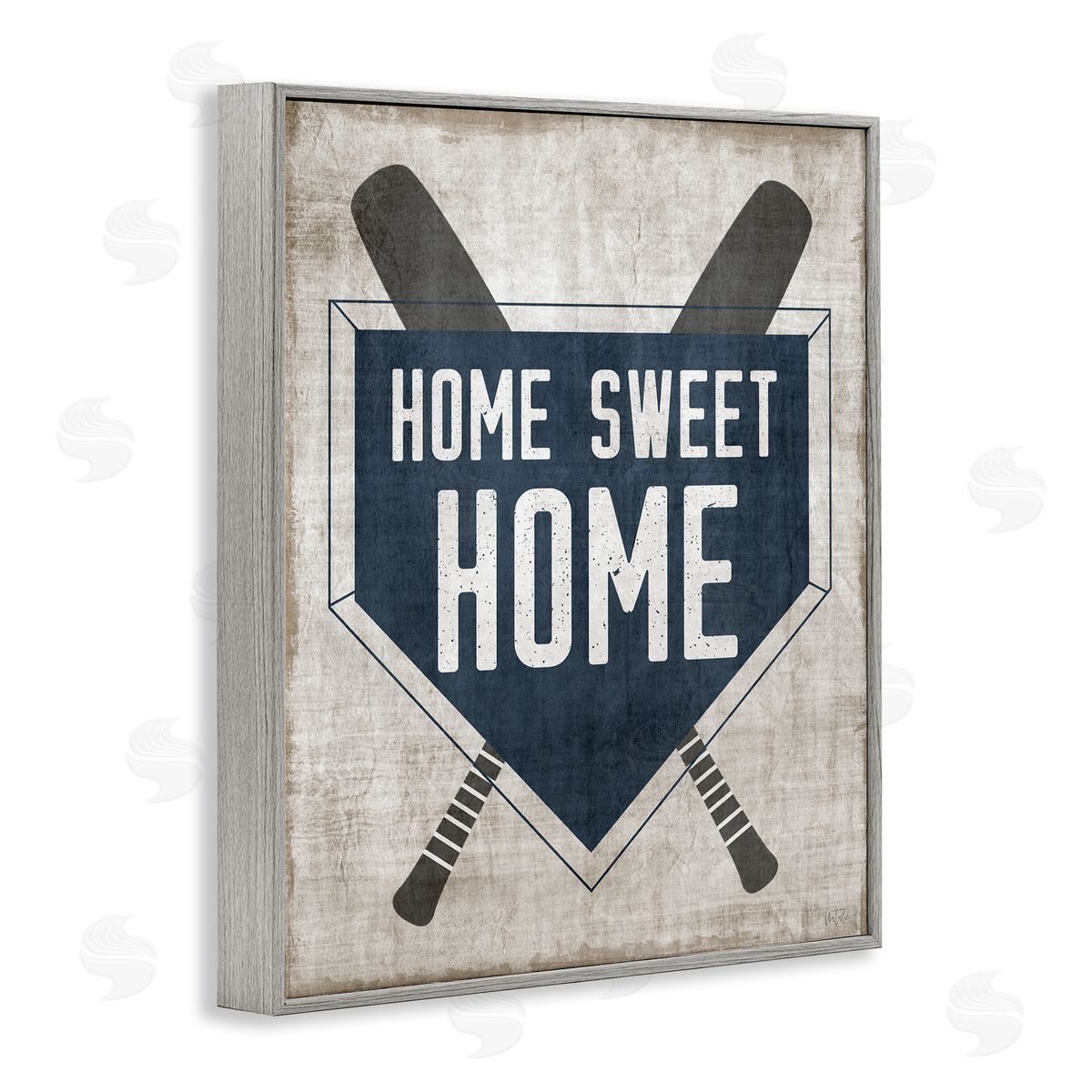 Natalie Carpentieri Rustic Sweet Home Baseball Bats & Base Plate Gray Framed Giclee Wall Art Print