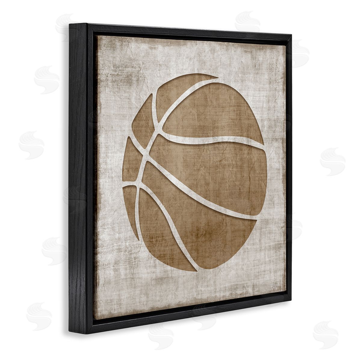 Natalie Carpentieri Rustic Basketball Silhouette Shape Sports Team Ball  Black Floating Frame Canvas Wall Art Print