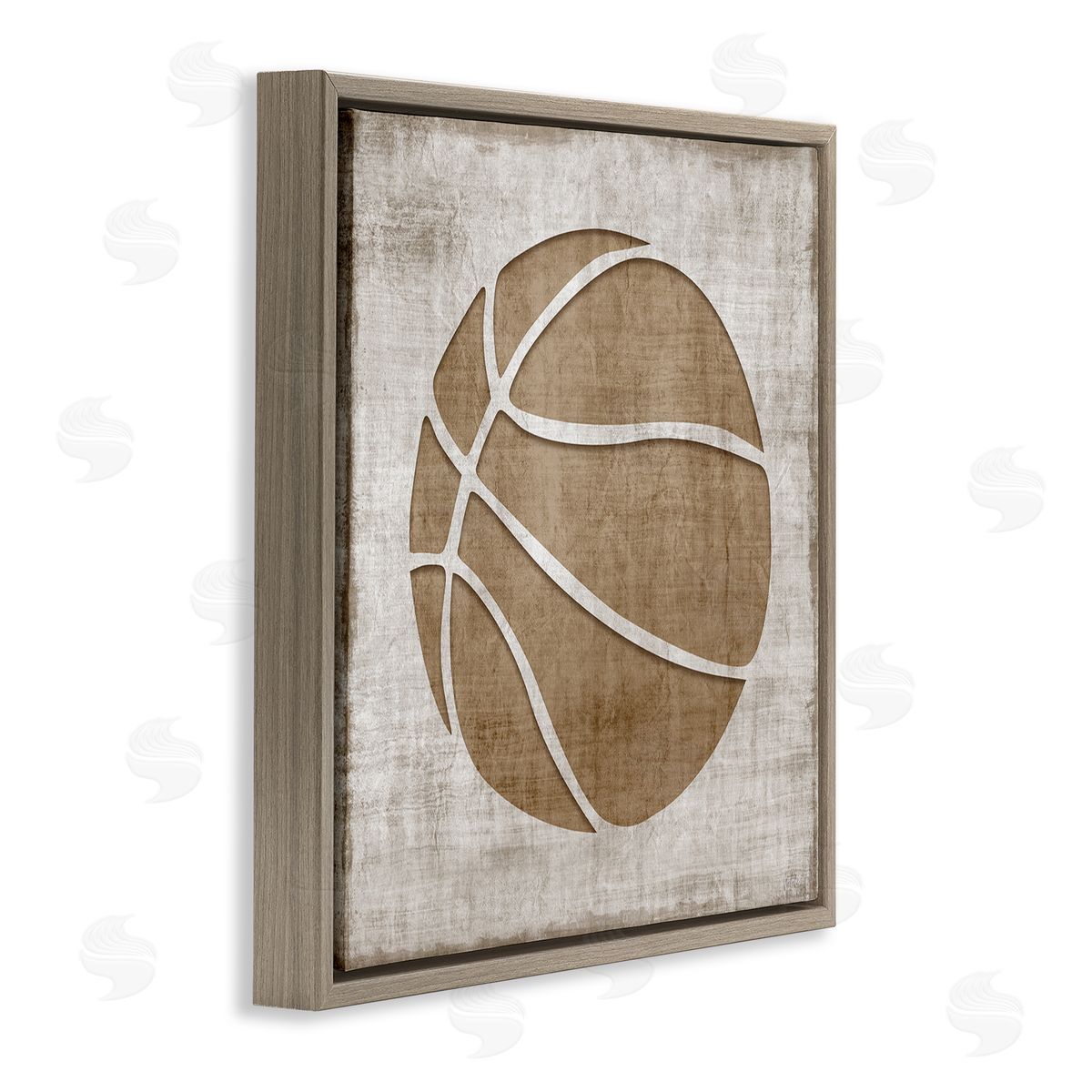 Natalie Carpentieri Rustic Basketball Silhouette Shape Sports Team Ball  Brown Floating Frame Canvas Wall Art Print