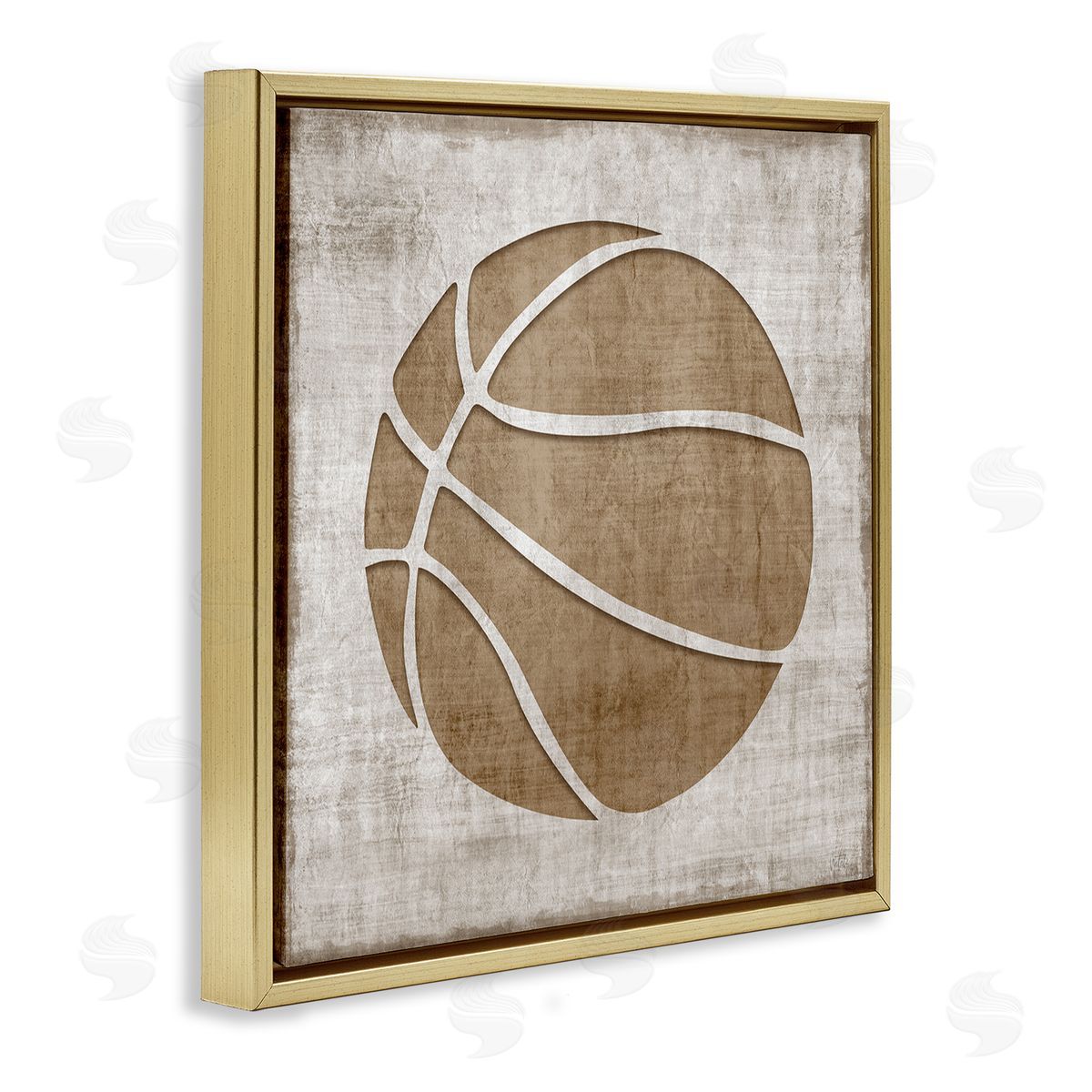 Natalie Carpentieri Rustic Basketball Silhouette Shape Sports Team Ball  Gold Floating Frame Canvas Wall Art Print