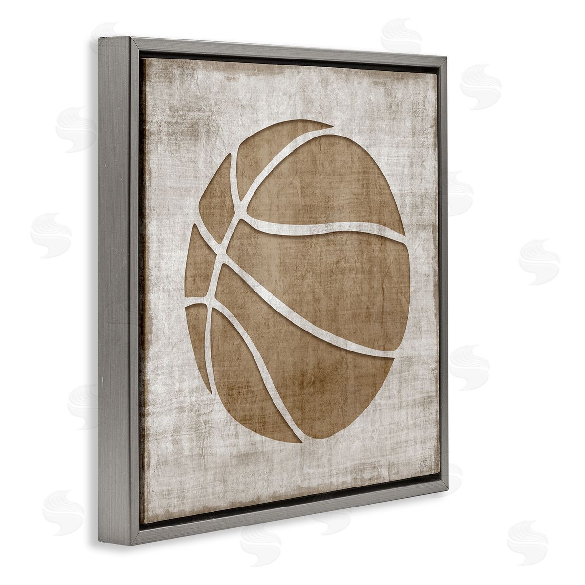 Natalie Carpentieri Rustic Basketball Silhouette Shape Sports Team Ball  Gray Floating Frame Canvas Wall Art Print
