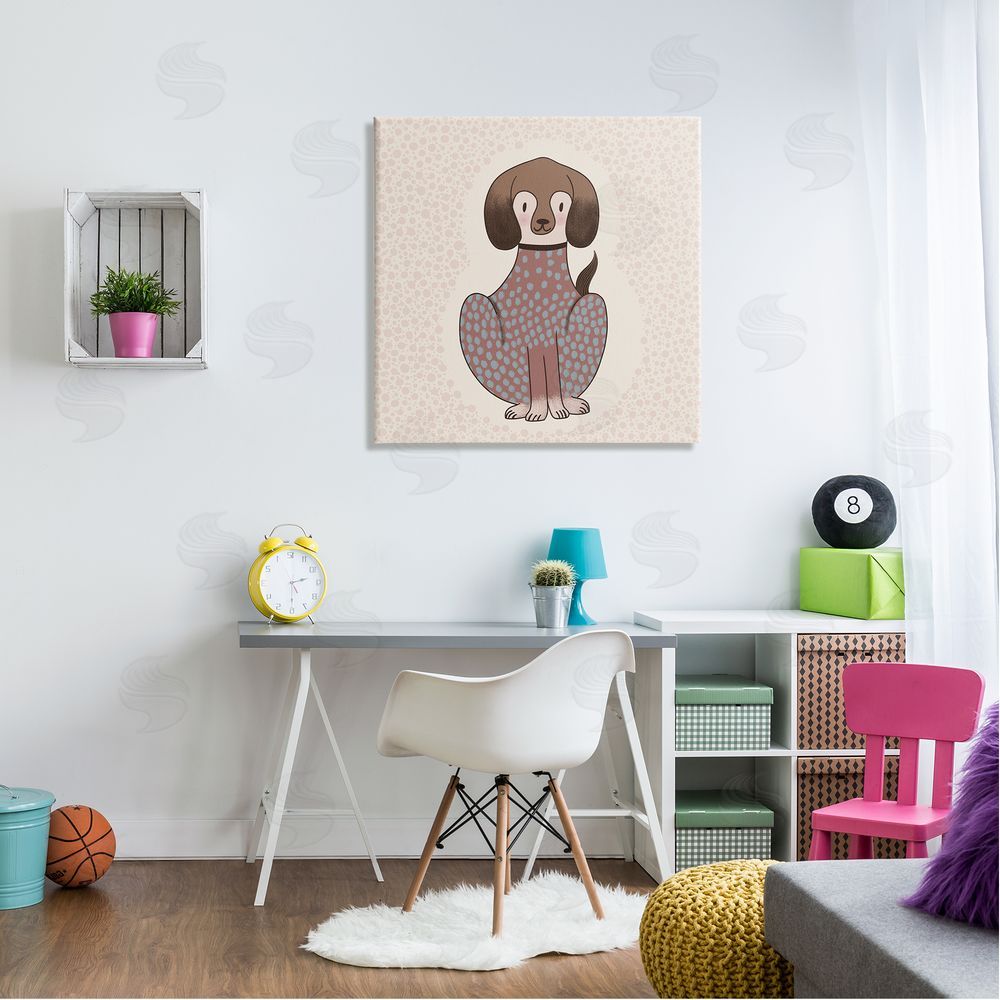 Birgit Maria Kiennast Adorable Spotted Dog Kids Polka Dot Patterned Animal Canvas Wall Art in Room