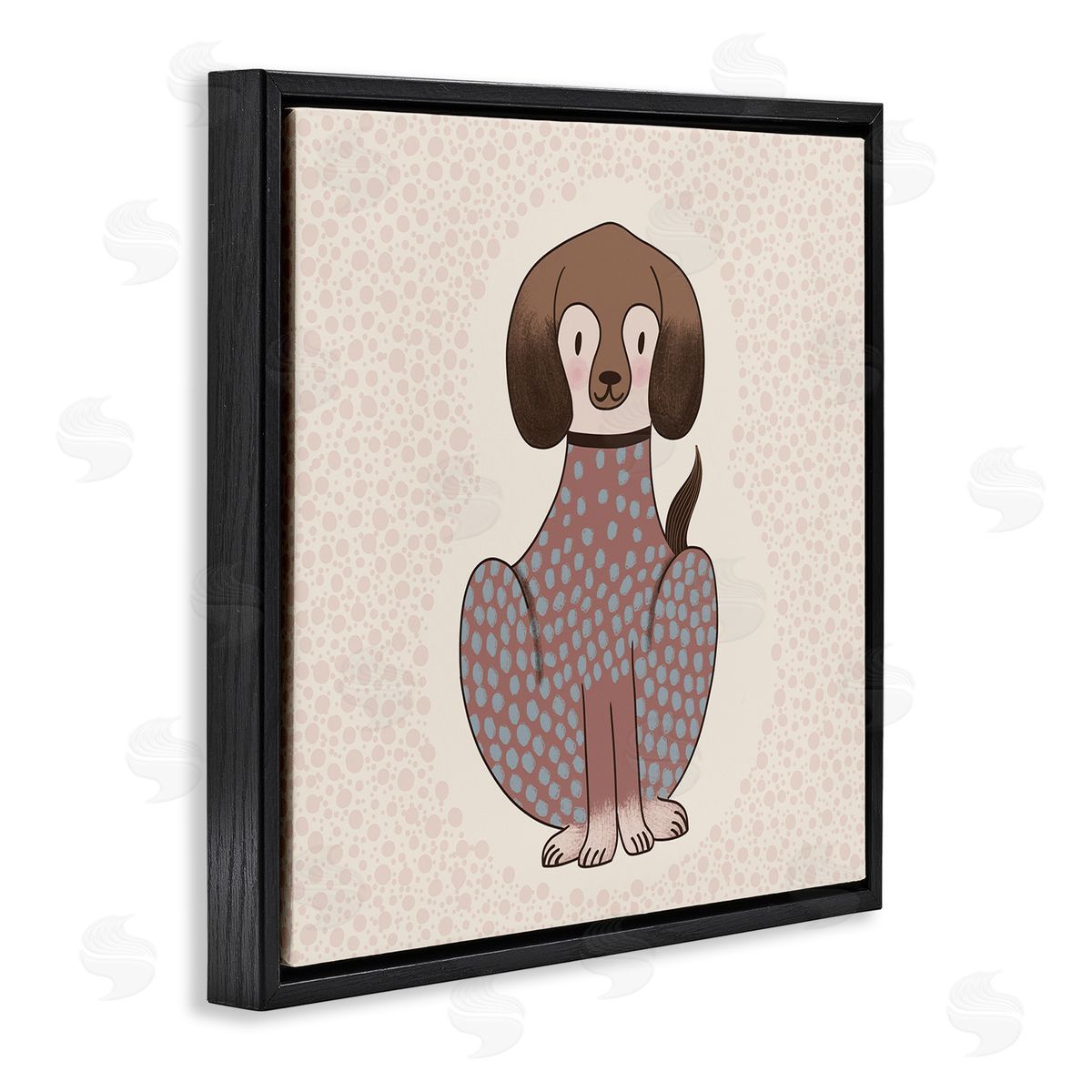 Birgit Maria Kiennast Adorable Spotted Dog Kids Polka Dot Patterned Animal Black Floating Frame Canvas Wall Art Print