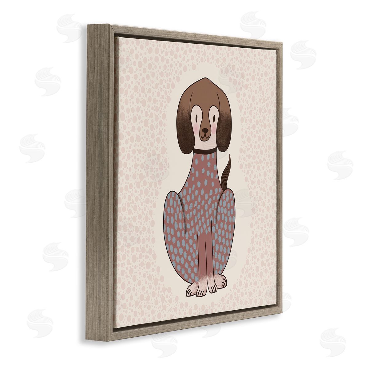 Birgit Maria Kiennast Adorable Spotted Dog Kids Polka Dot Patterned Animal Brown Floating Frame Canvas Wall Art Print