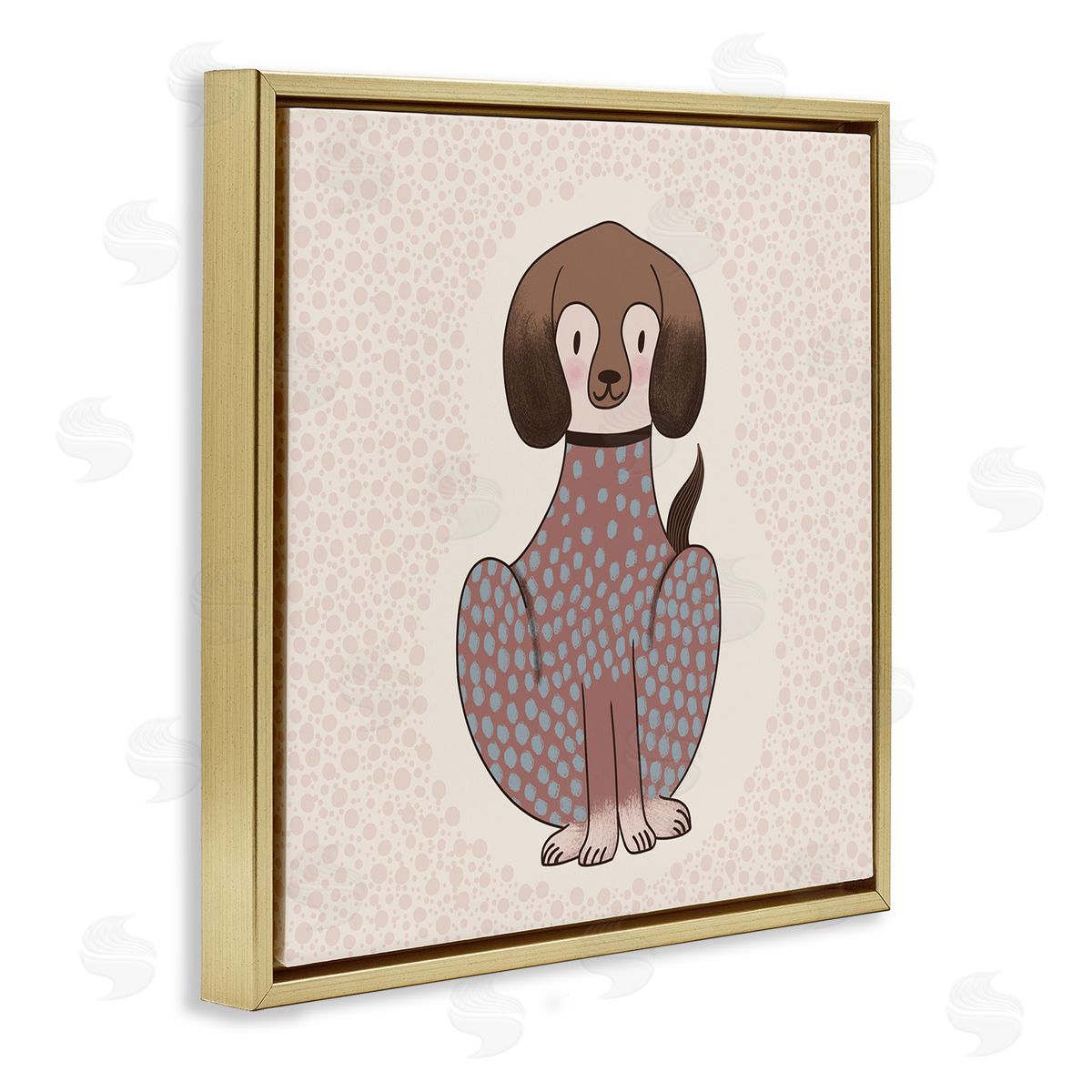 Birgit Maria Kiennast Adorable Spotted Dog Kids Polka Dot Patterned Animal Gold Floating Frame Canvas Wall Art Print