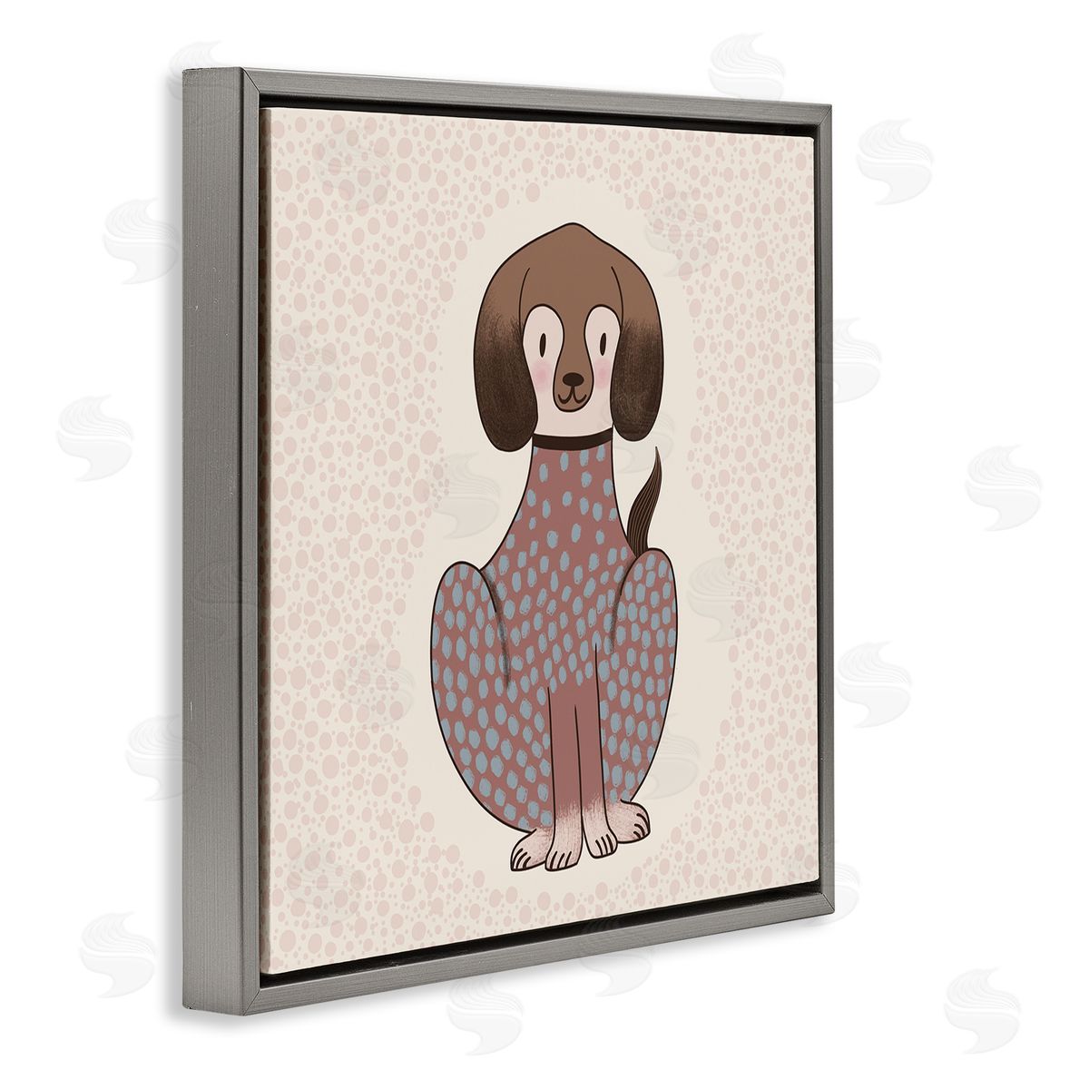 Birgit Maria Kiennast Adorable Spotted Dog Kids Polka Dot Patterned Animal Gray Floating Frame Canvas Wall Art Print