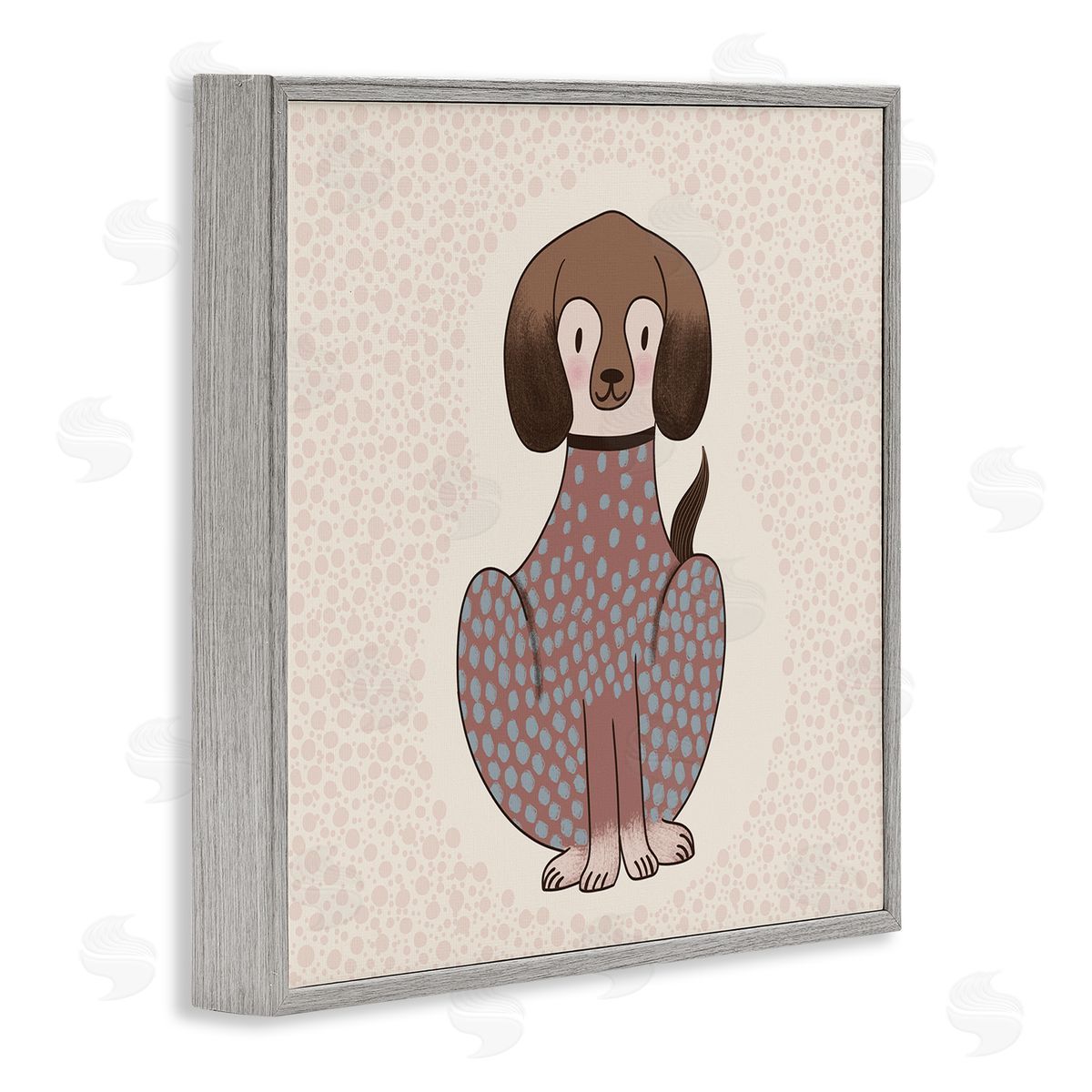 Birgit Maria Kiennast Adorable Spotted Dog Kids Polka Dot Patterned Animal Gray Framed Glicee Wall Art Print