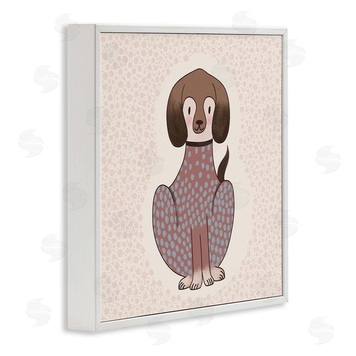 Birgit Maria Kiennast Adorable Spotted Dog Kids Polka Dot Patterned Animal White Framed Glicee Wall Art Print