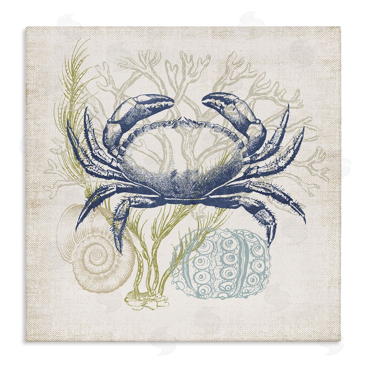 Victoria Barnes Layered Sea Life Crab Marine Botanical Patterns Stretched Canvas Wall Art Print