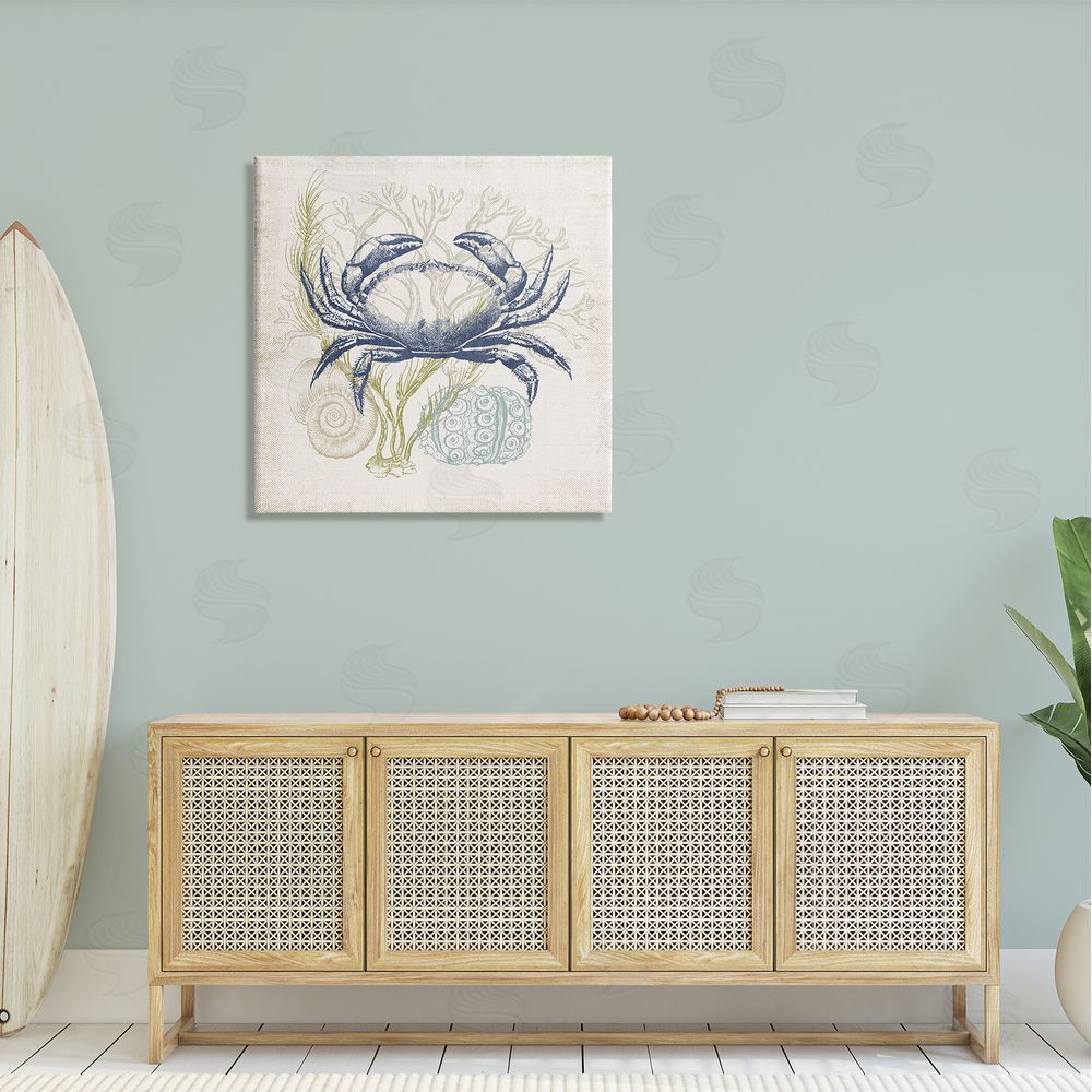 Victoria Barnes Layered Sea Life Crab Marine Botanical Patterns Canvas Wall Art in Room