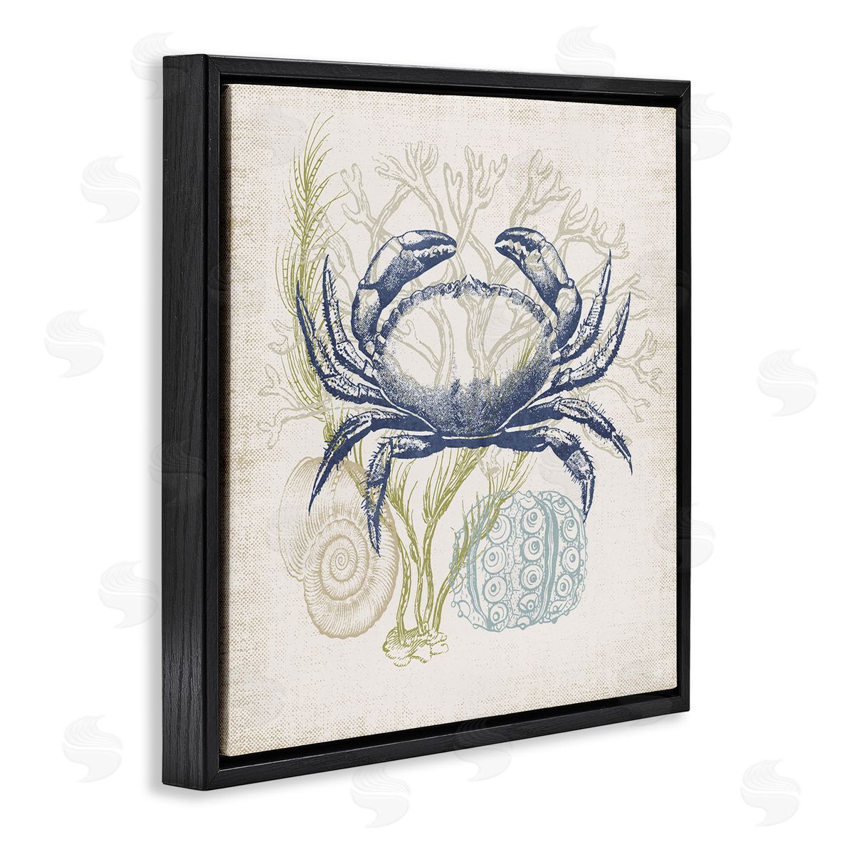 Victoria Barnes Layered Sea Life Crab Marine Botanical Patterns Black Floating Frame Canvas Wall Art Print