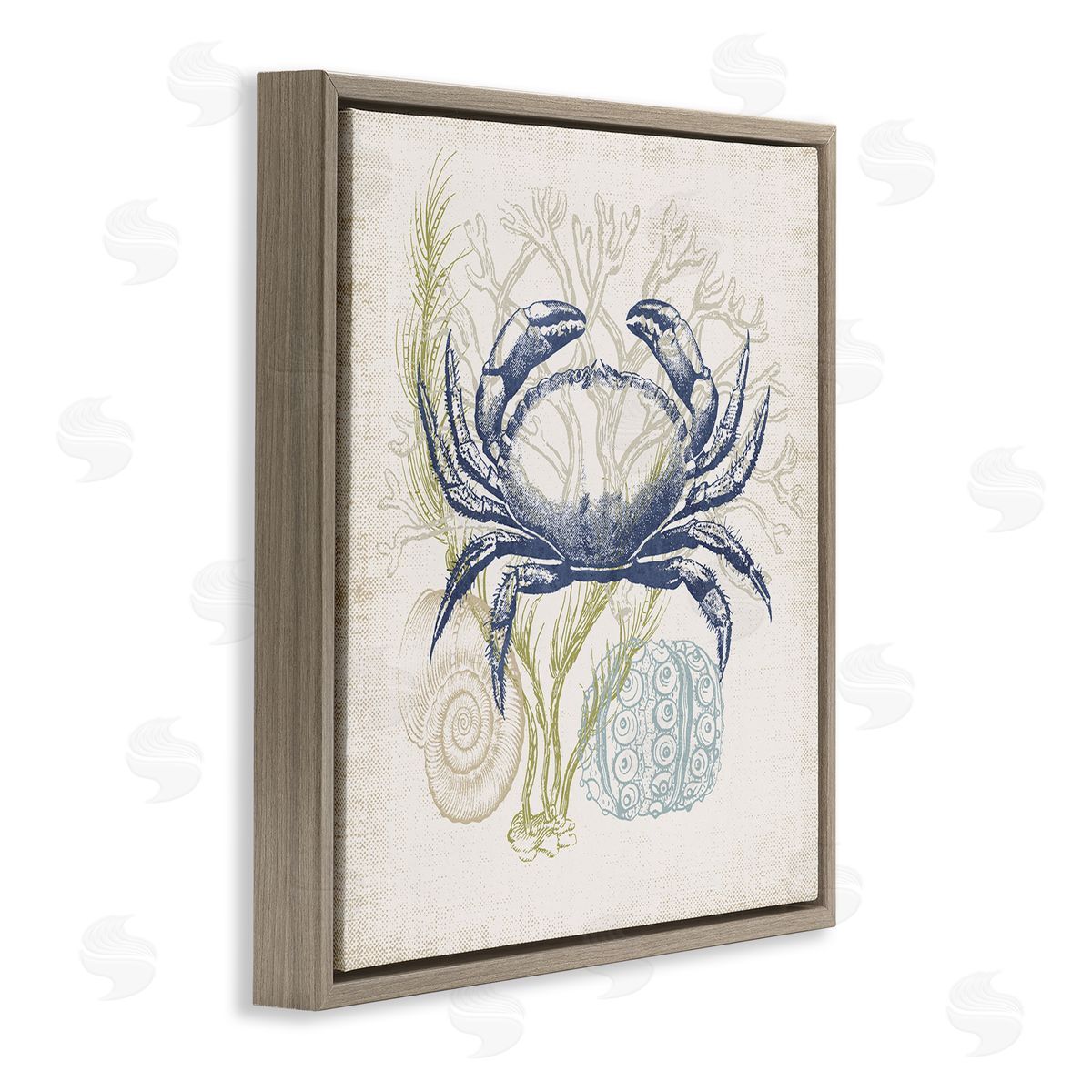 Victoria Barnes Layered Sea Life Crab Marine Botanical Patterns Brown Floating Frame Canvas Wall Art Print