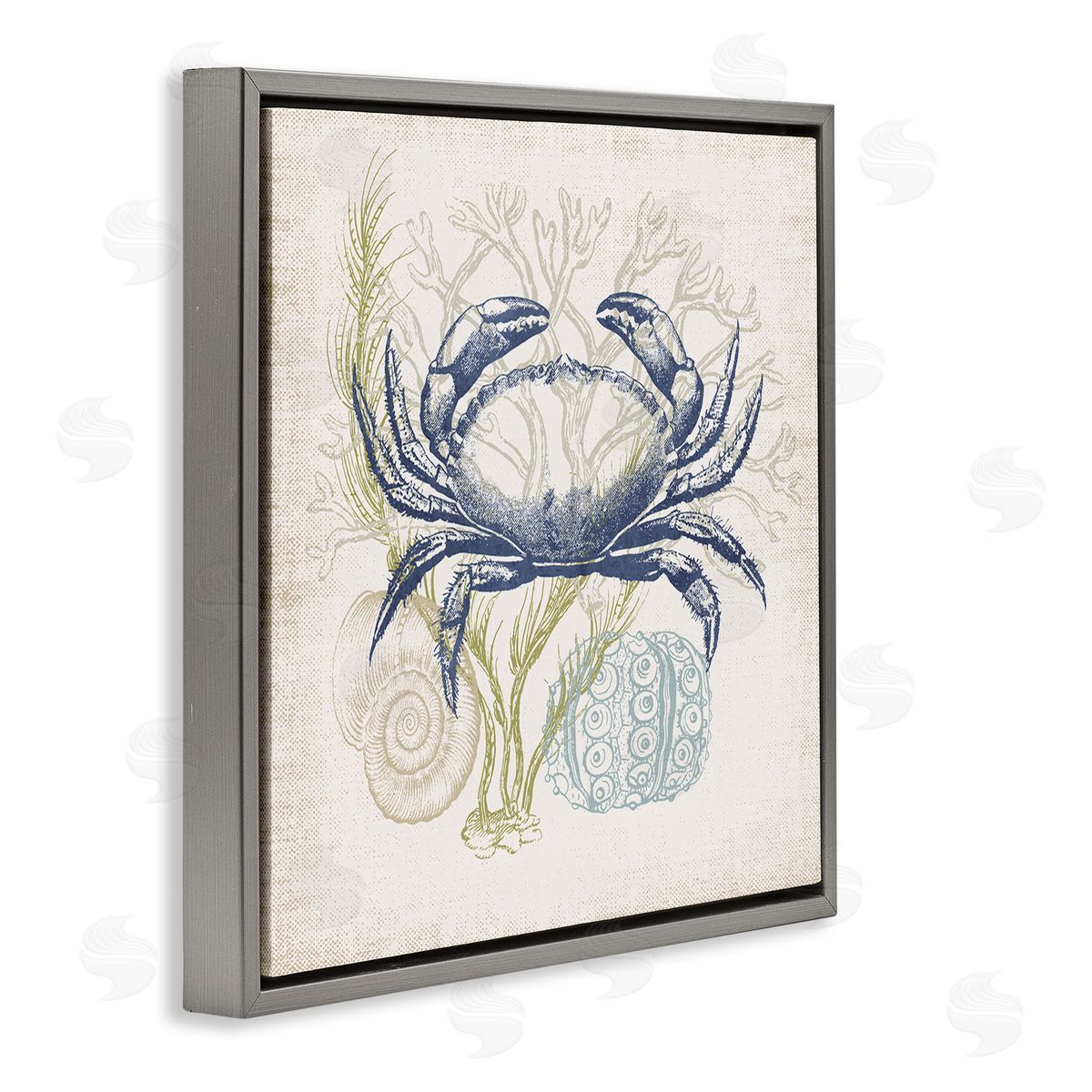 Victoria Barnes Layered Sea Life Crab Marine Botanical Patterns Gray Floating Frame Canvas Wall Art Print