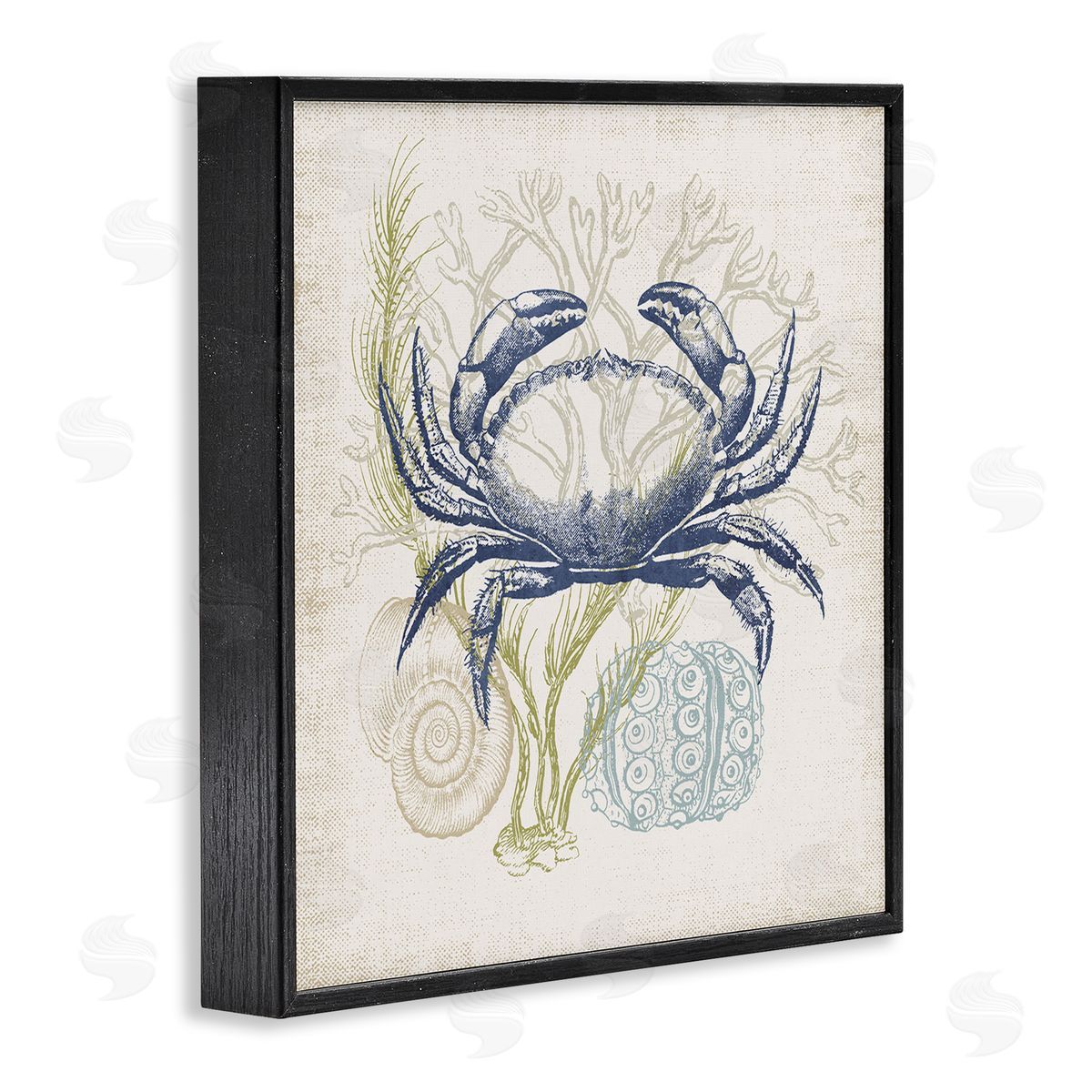 Victoria Barnes Layered Sea Life Crab Marine Botanical Patterns Black Framed Glicee Wall Art Print