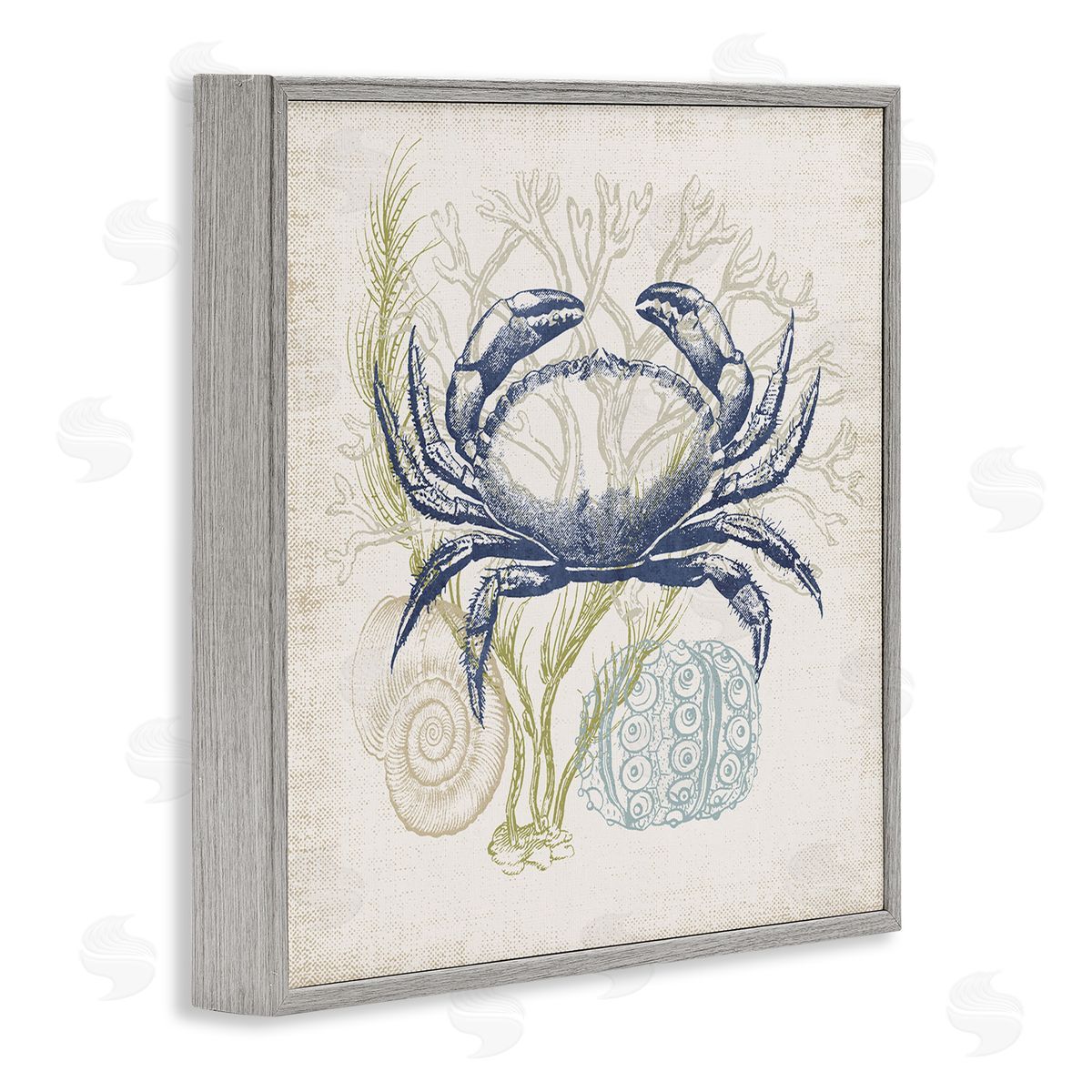 Victoria Barnes Layered Sea Life Crab Marine Botanical Patterns Gray Framed Glicee Wall Art Print
