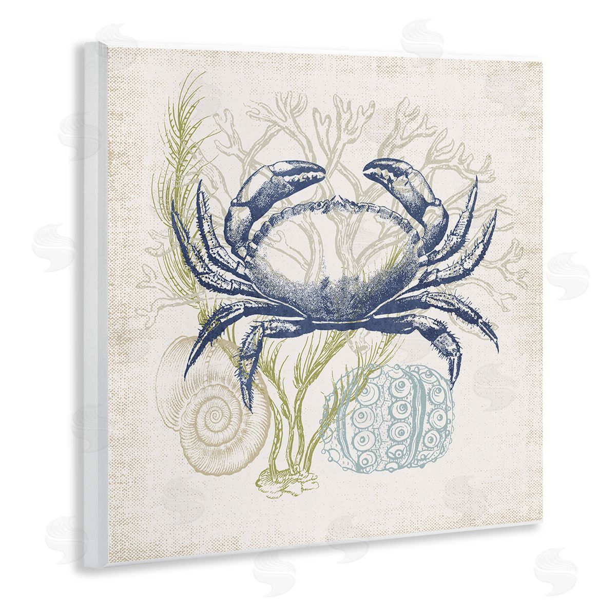 Victoria Barnes Layered Sea Life Crab Marine Botanical Patterns Wooden Wall Plaque Art Print