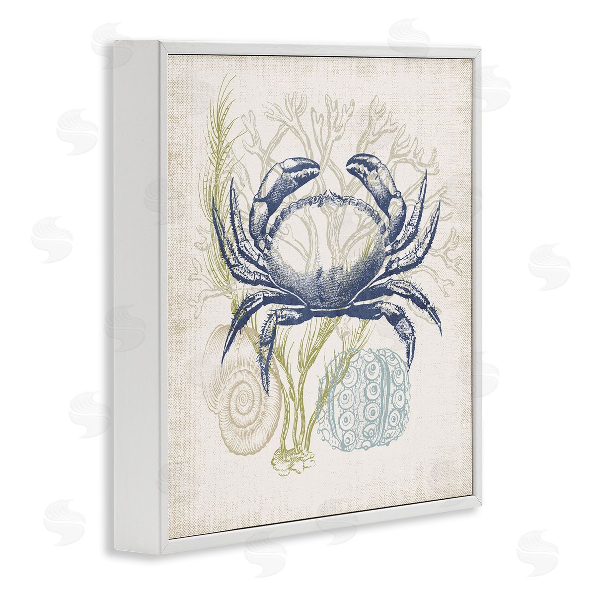 Victoria Barnes Layered Sea Life Crab Marine Botanical Patterns White Framed Glicee Wall Art Print