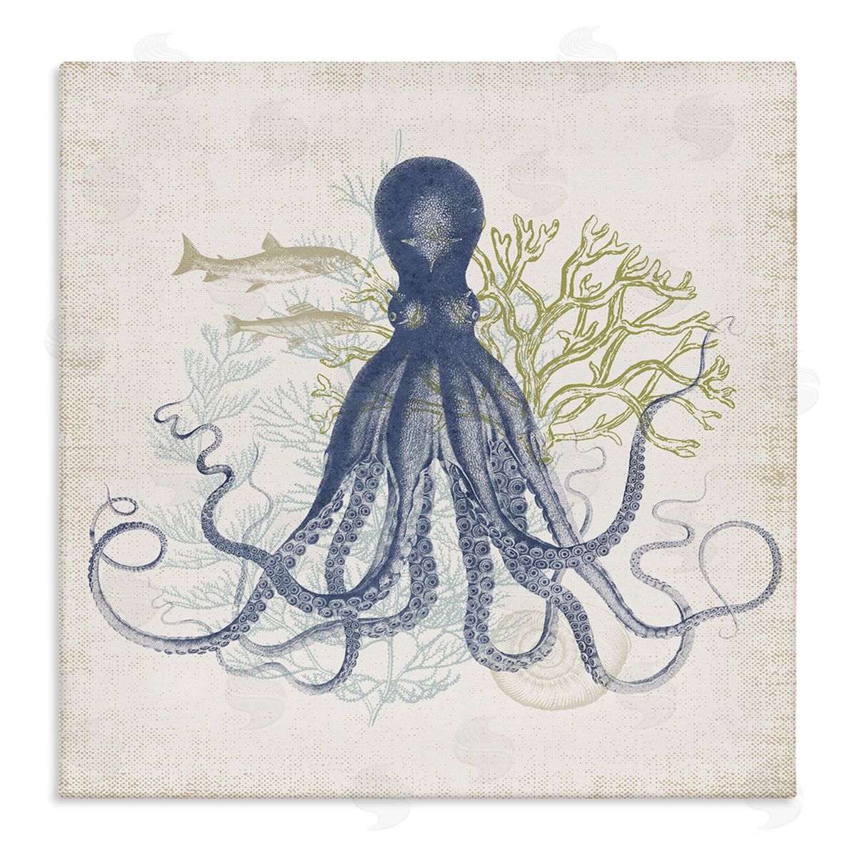 Victoria Barnes Octopus Tentacles Layered Fish & Ocean Botanicals Stretched Canvas Wall Art Print