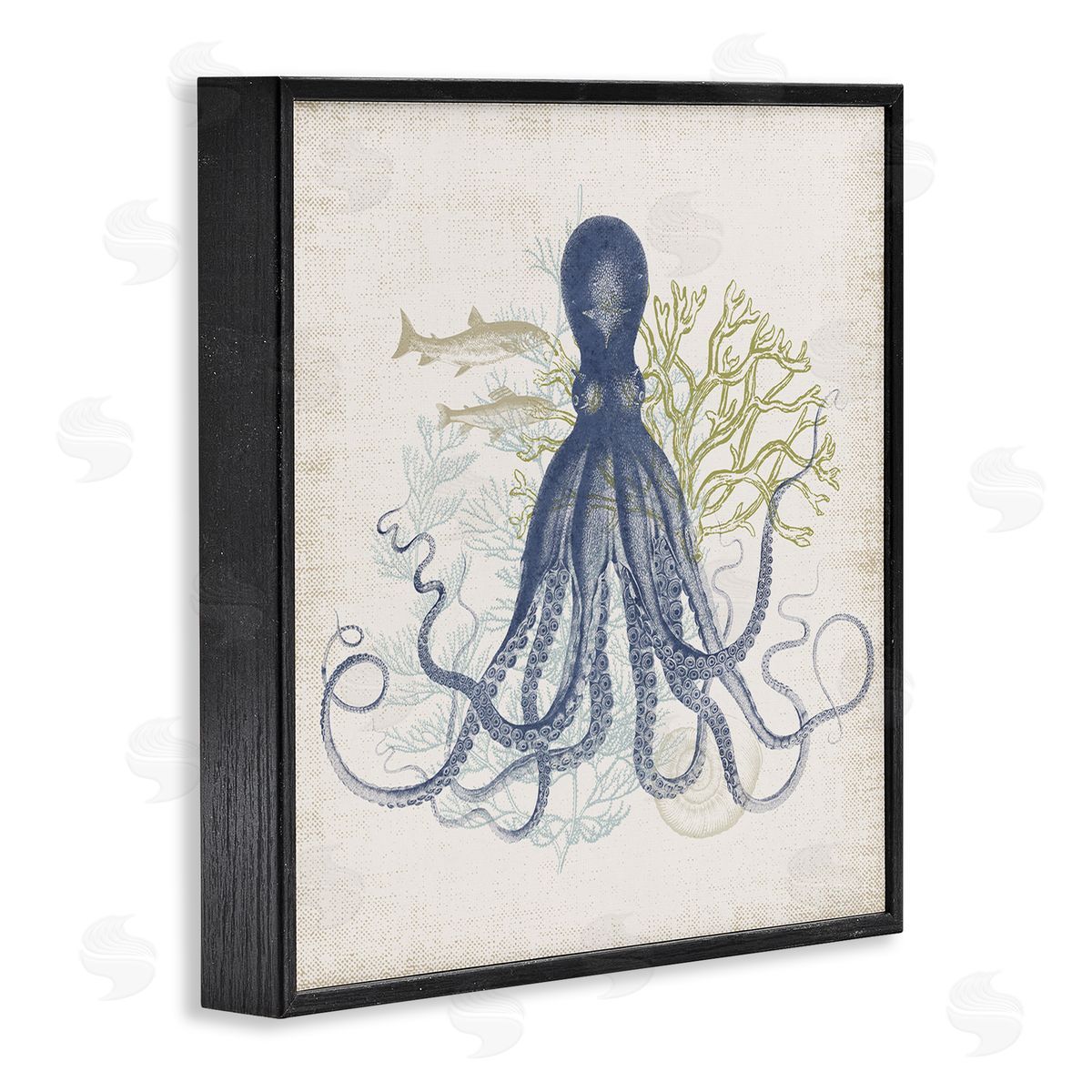 Victoria Barnes Octopus Tentacles Layered Fish & Ocean Botanicals Black Framed Glicee Wall Art Print