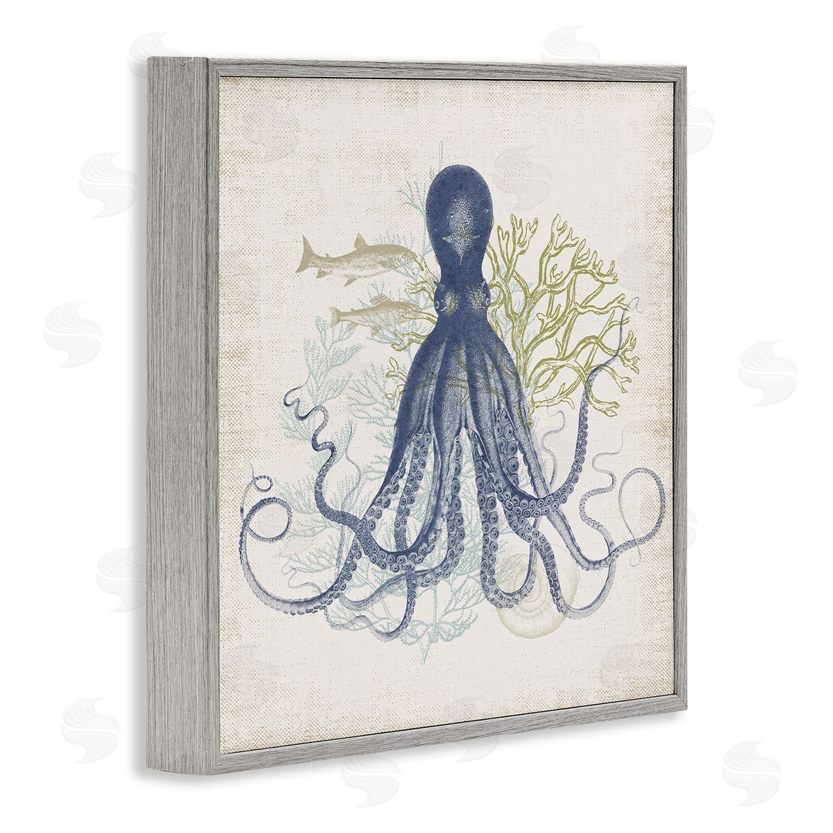 Victoria Barnes Octopus Tentacles Layered Fish & Ocean Botanicals Gray Framed Glicee Wall Art Print