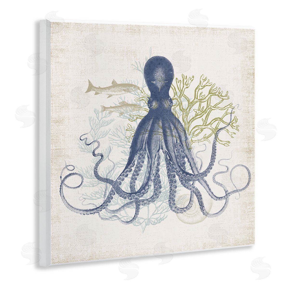 Victoria Barnes Octopus Tentacles Layered Fish & Ocean Botanicals Wooden Wall Plaque Art Print