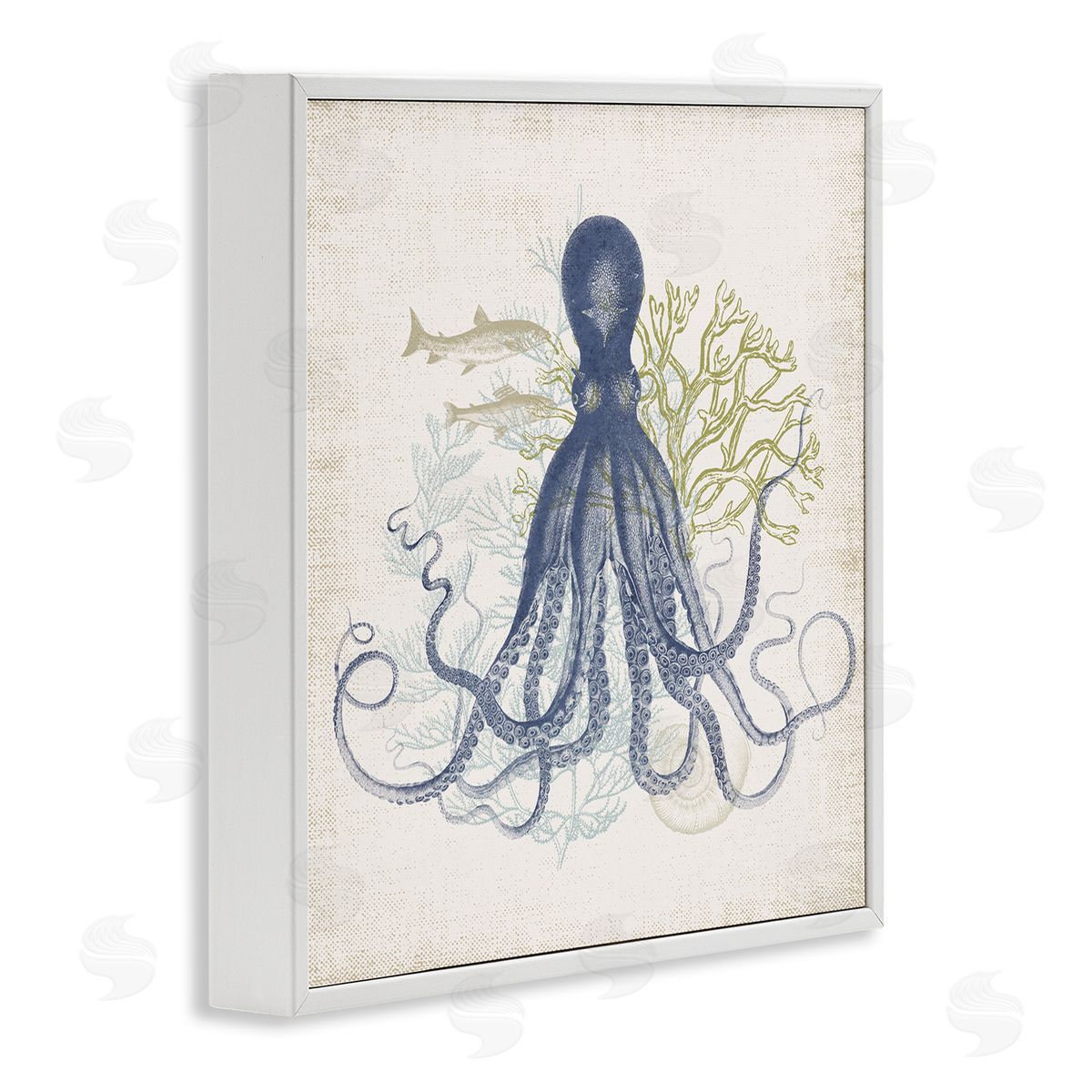 Victoria Barnes Octopus Tentacles Layered Fish & Ocean Botanicals White Framed Glicee Wall Art Print