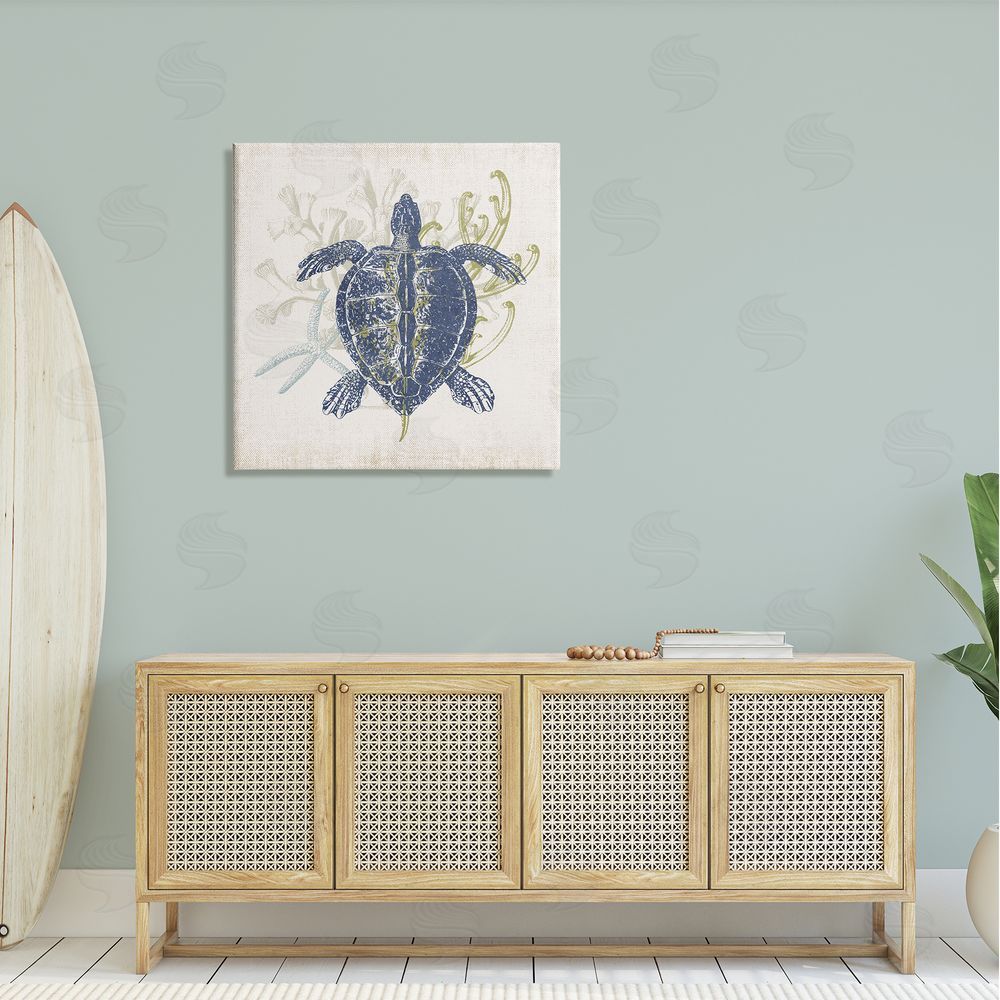Victoria Barnes Detailed Sea Turtle Layered Coral Aquatic Life Canvas Wall Art in Room