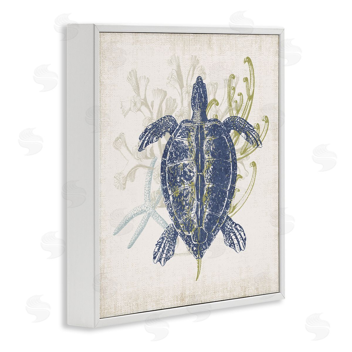 Victoria Barnes Detailed Sea Turtle Layered Coral Aquatic Life White Framed Glicee Wall Art Print
