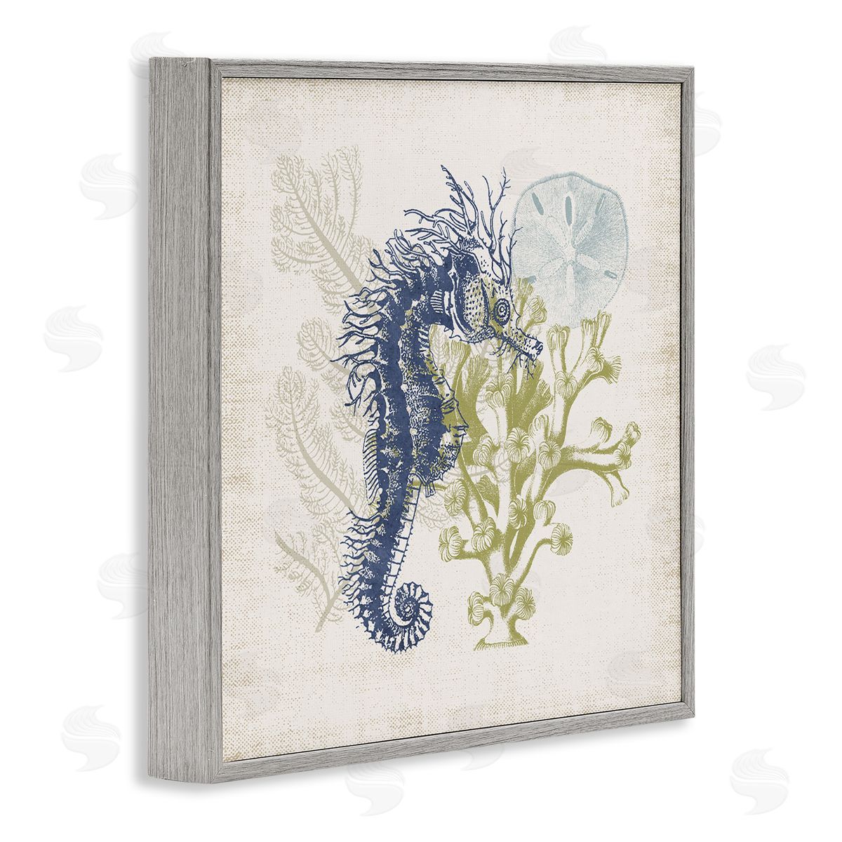 Victoria Barnes Intricate Seahorse Overlay Sand Dollar Coral Botanicals Gray Framed Glicee Wall Art Print