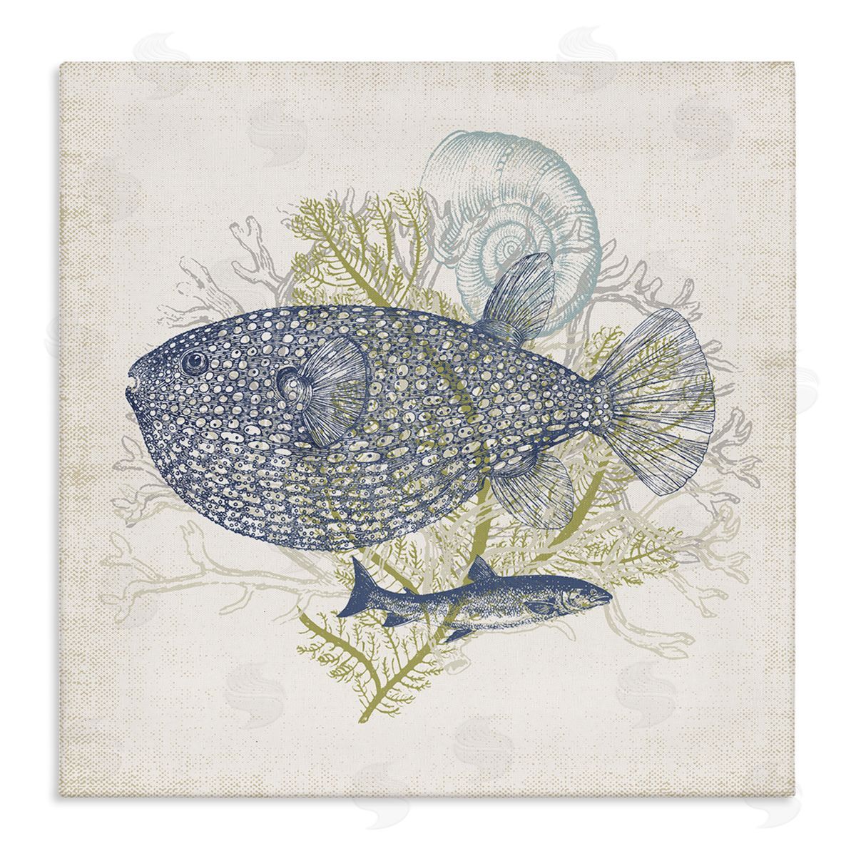 Victoria Barnes Aquatic Sea Life Rustic Seashell Layered Fish Stretched Canvas Wall Art Print