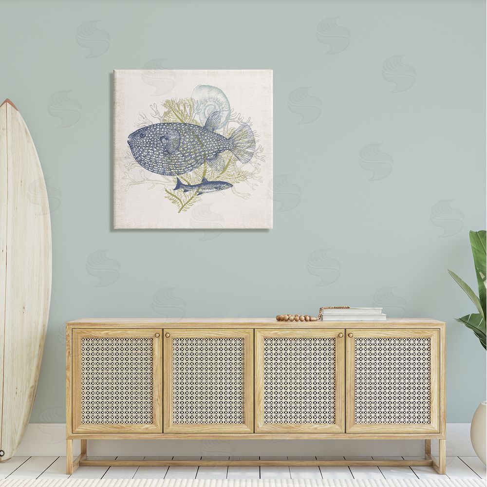 Victoria Barnes Aquatic Sea Life Rustic Seashell Layered Fish Canvas Wall Art in Room
