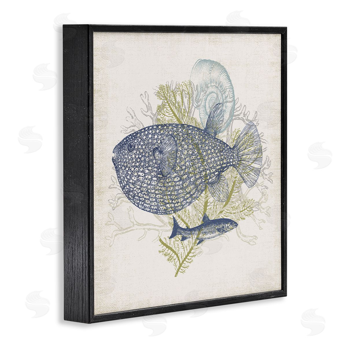 Victoria Barnes Aquatic Sea Life Rustic Seashell Layered Fish Black Framed Glicee Wall Art Print