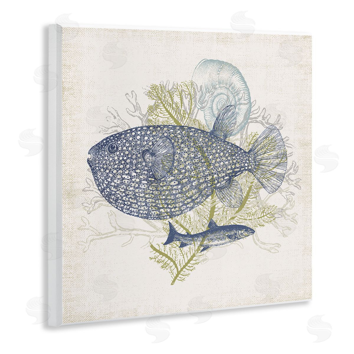 Victoria Barnes Aquatic Sea Life Rustic Seashell Layered Fish Wooden Wall Plaque Art Print