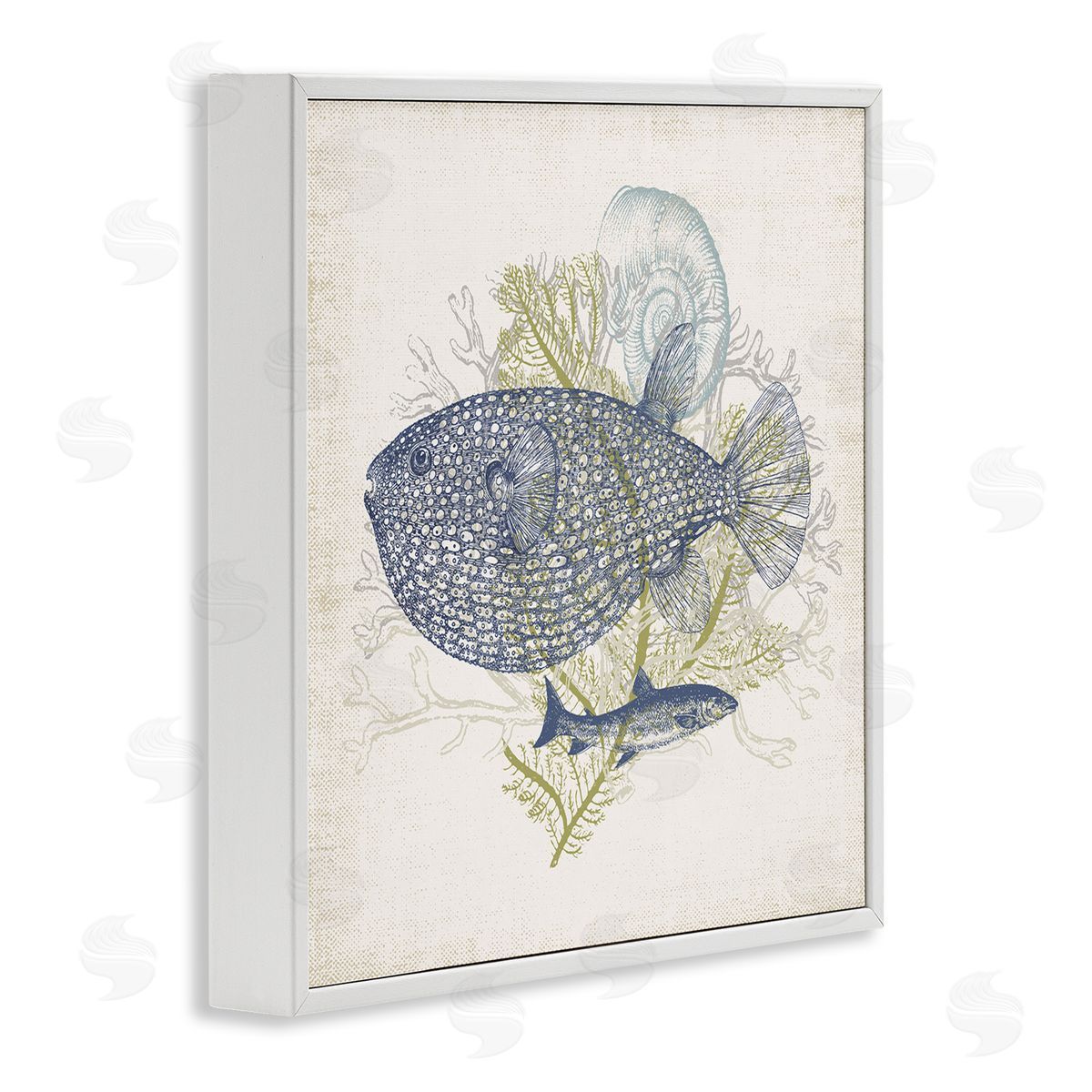 Victoria Barnes Aquatic Sea Life Rustic Seashell Layered Fish White Framed Glicee Wall Art Print